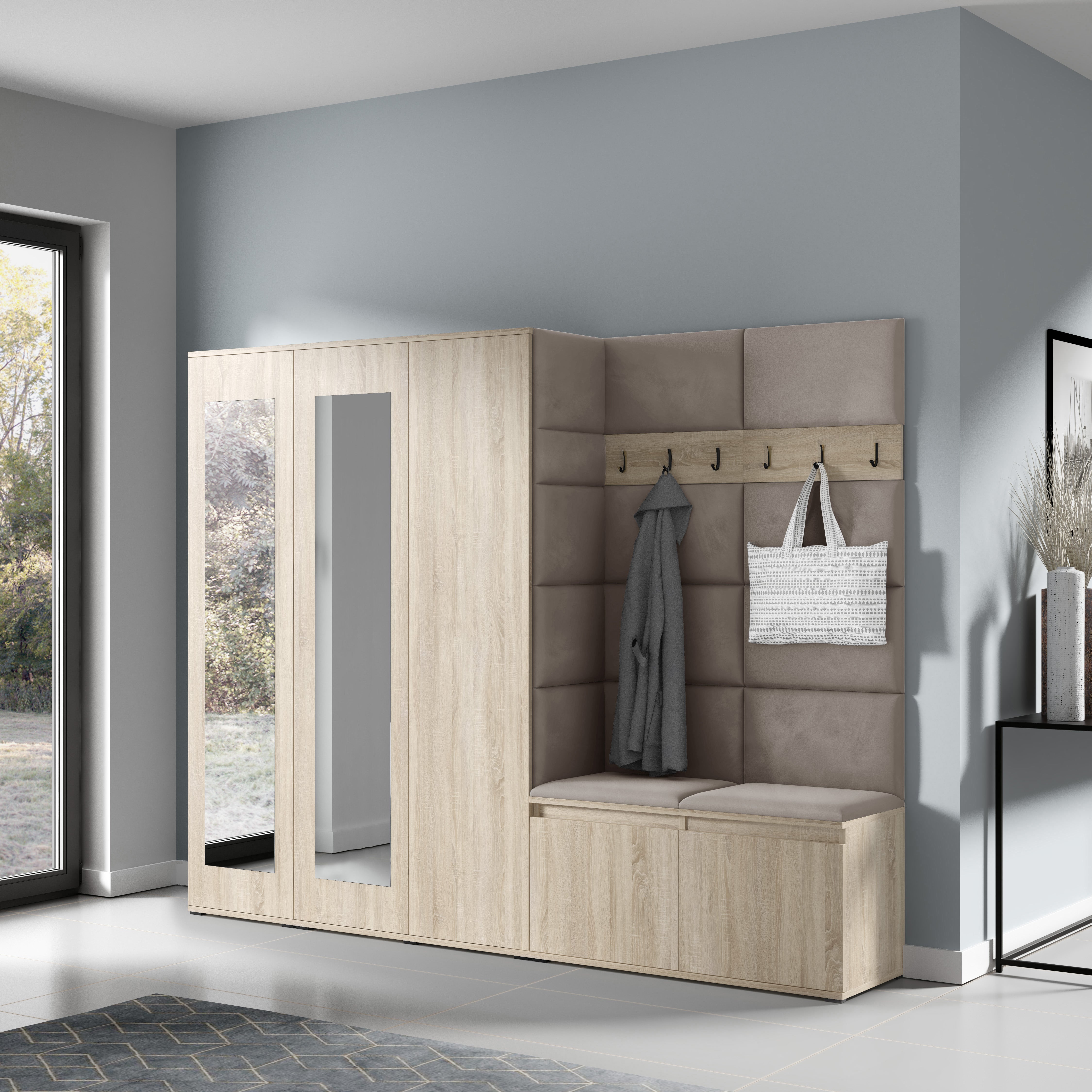 PK Emi 15 Hallway Wardrobe Sonoma Oak - Upholstered Panels in Various Colours