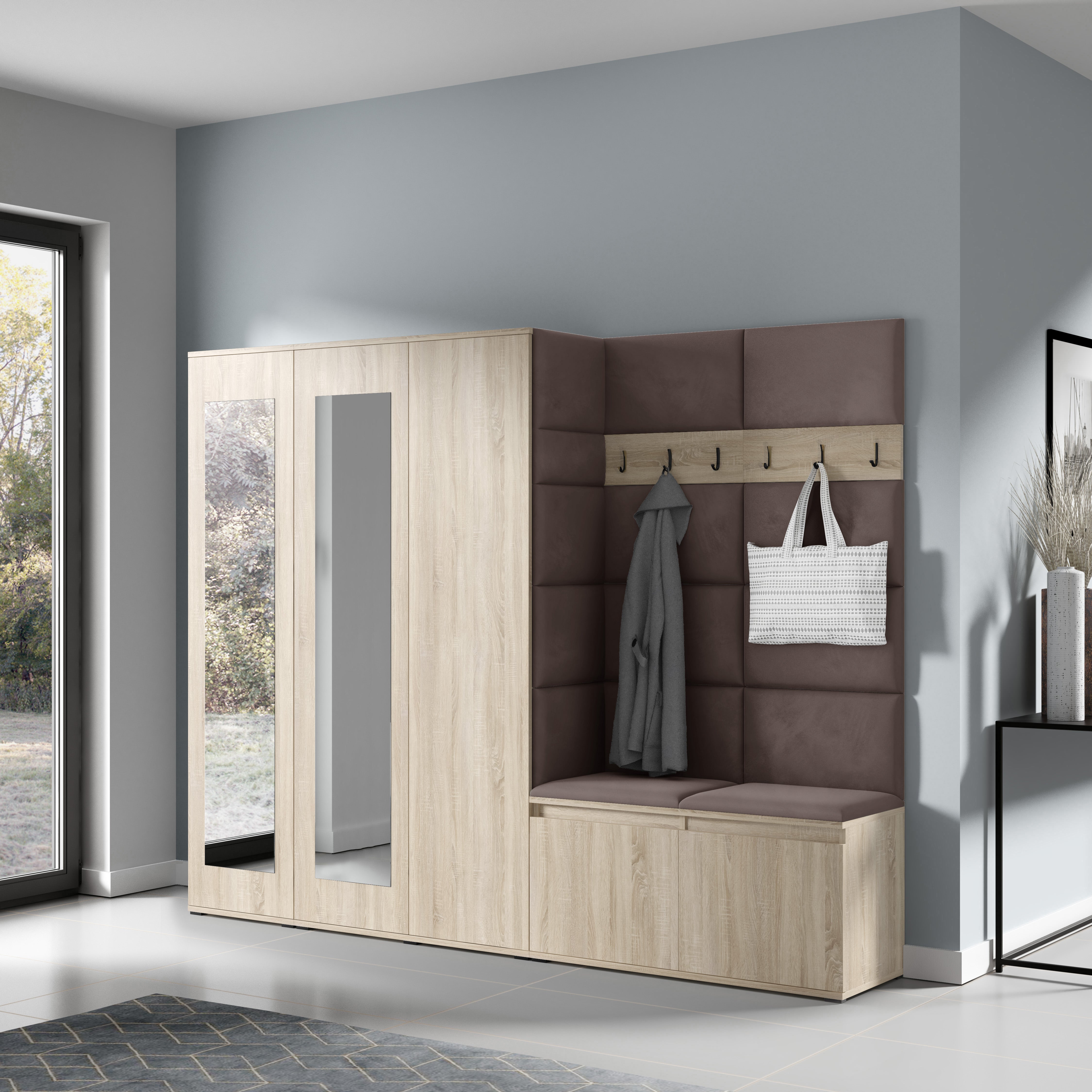 PK Emi 15 Hallway Wardrobe Sonoma Oak - Upholstered Panels in Various Colours