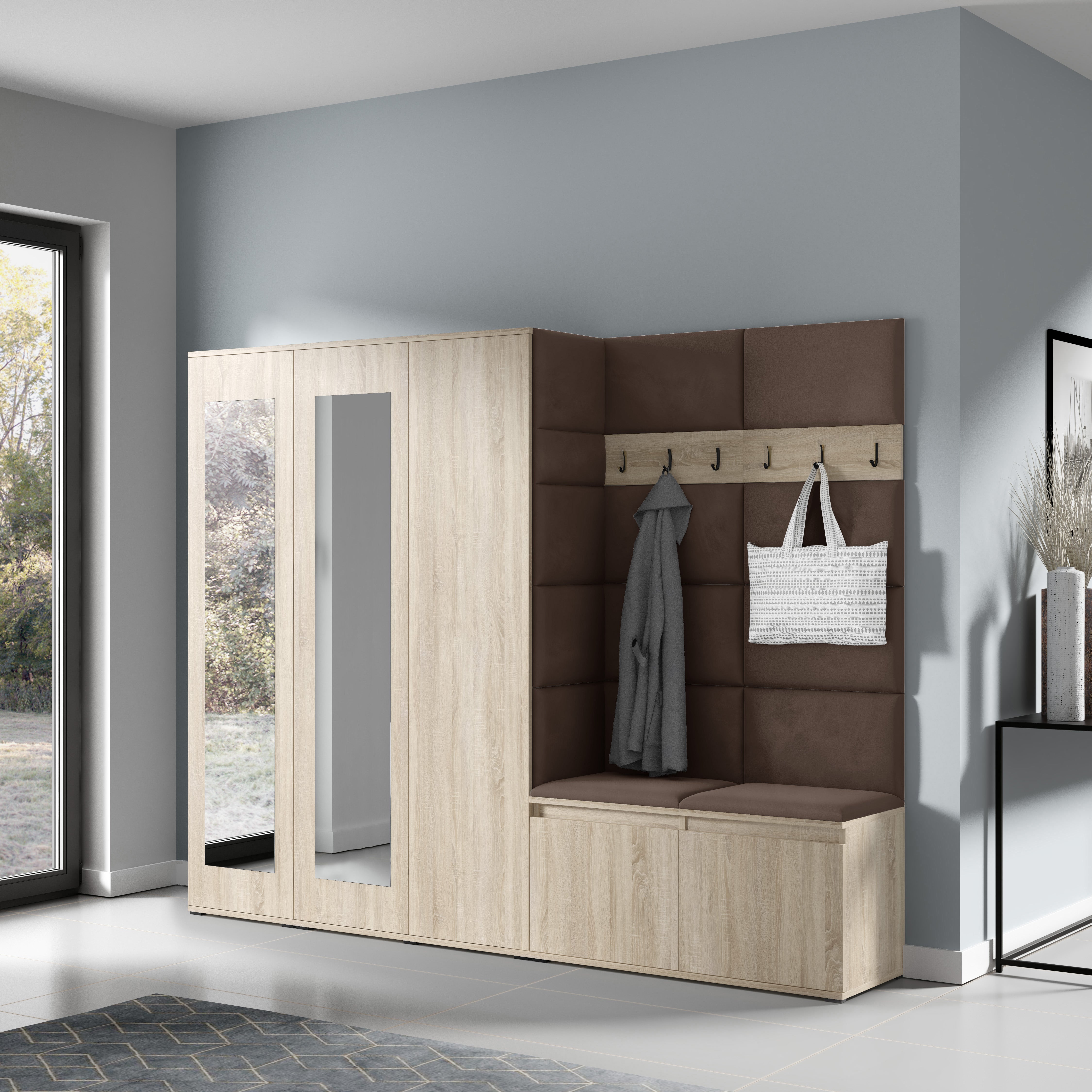 PK Emi 15 Hallway Wardrobe Sonoma Oak - Upholstered Panels in Various Colours