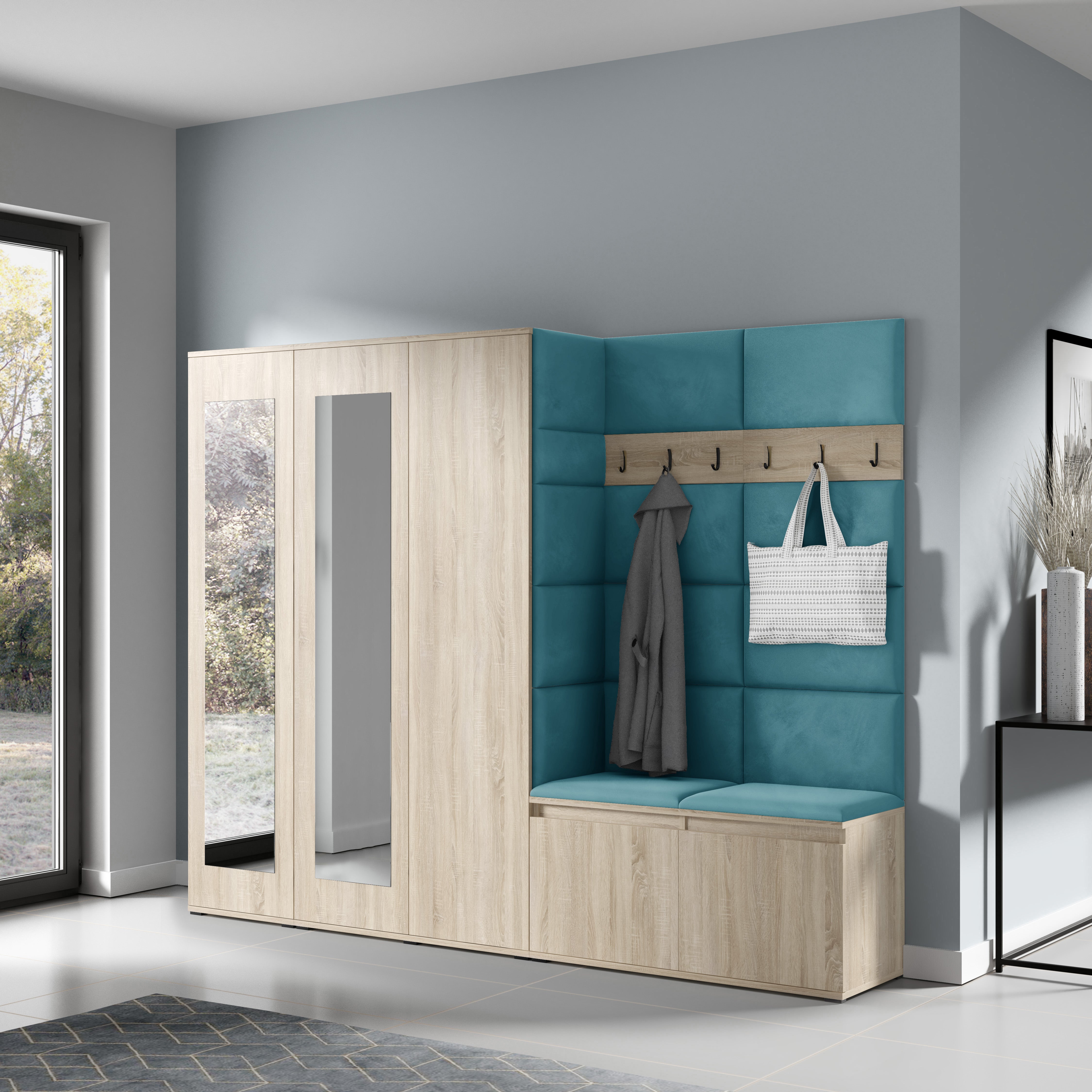 PK Emi 15 Hallway Wardrobe Sonoma Oak - Upholstered Panels in Various Colours