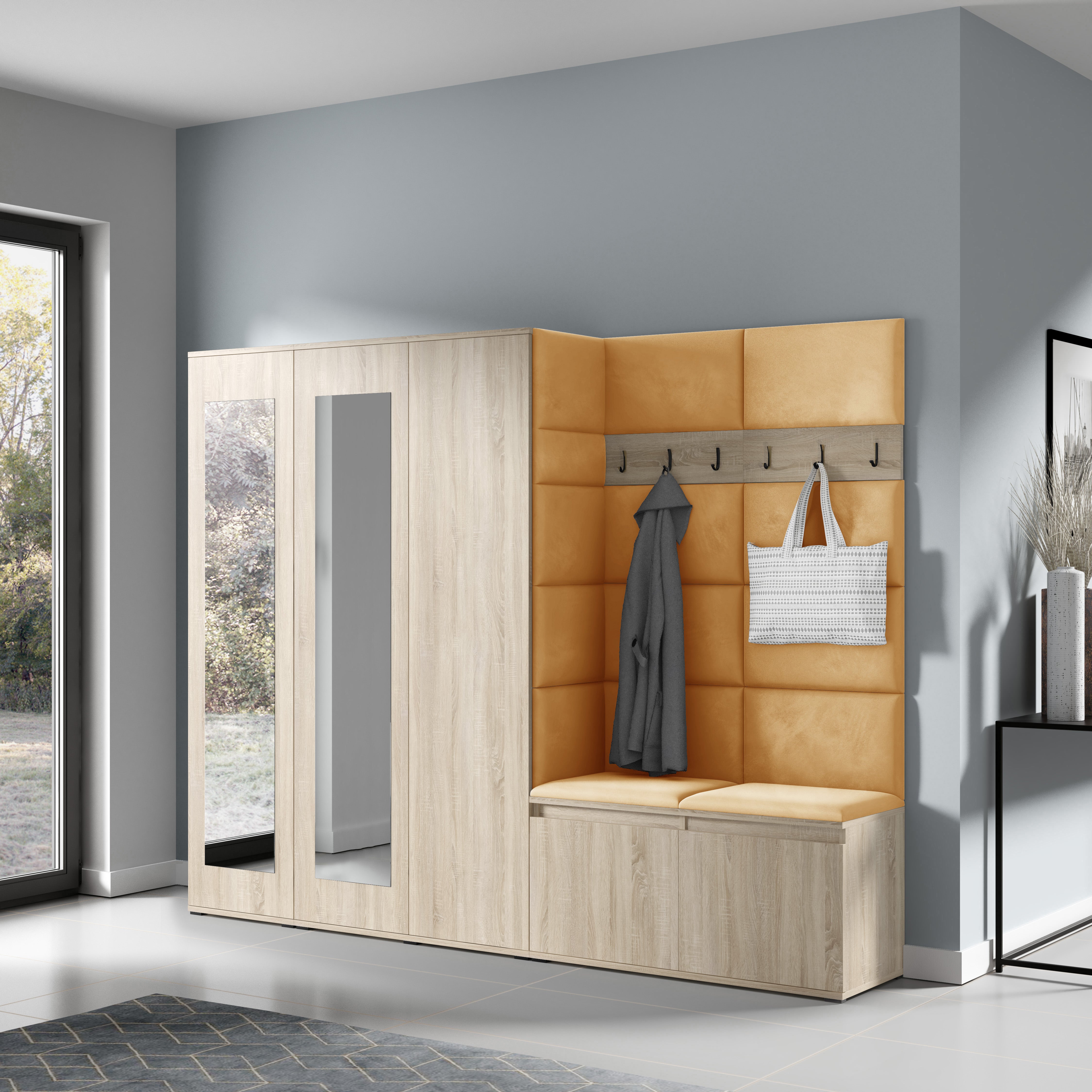 PK Emi 15 Hallway Wardrobe Sonoma Oak - Upholstered Panels in Various Colours