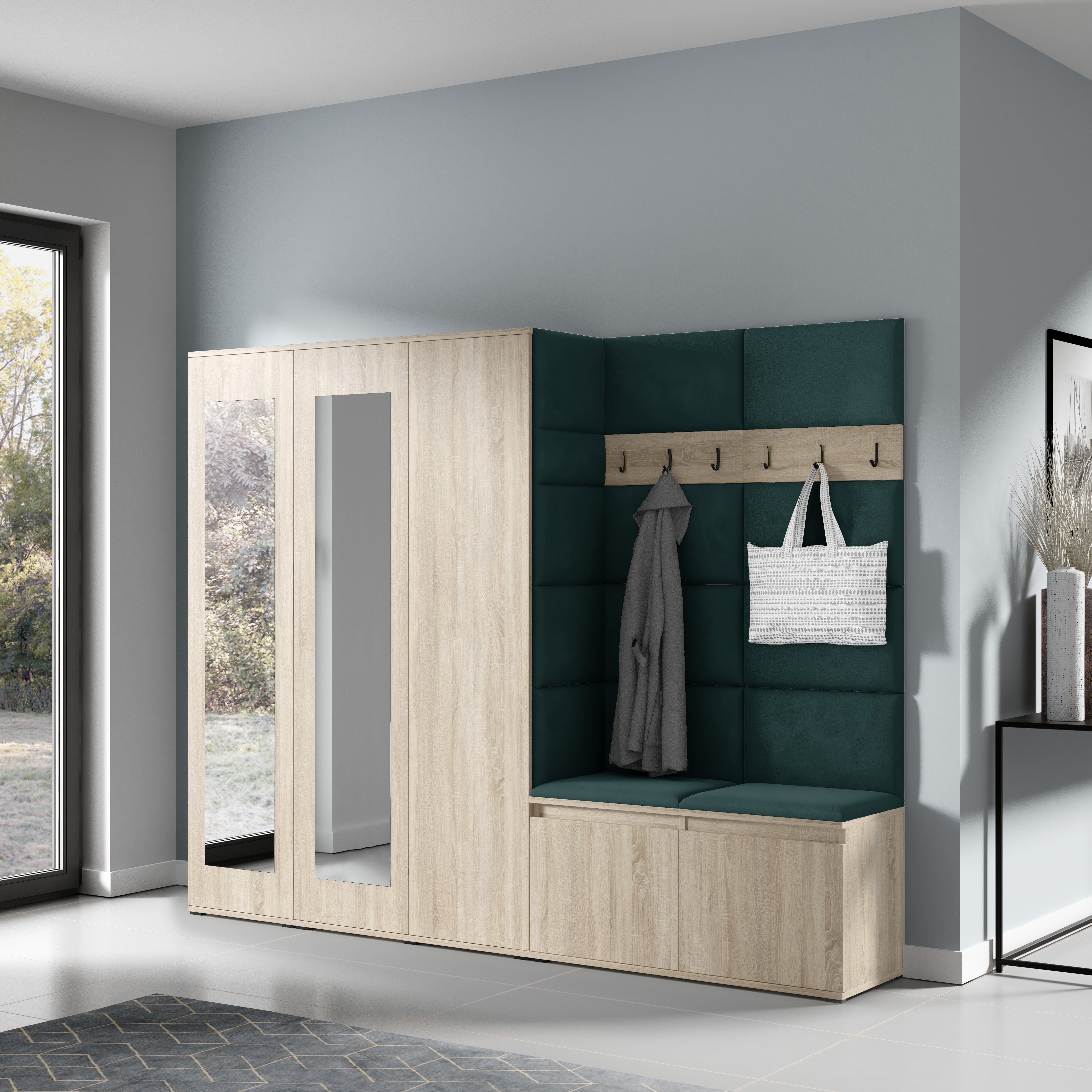 PK Emi 15 Hallway Wardrobe Sonoma Oak - Upholstered Panels in Various Colours