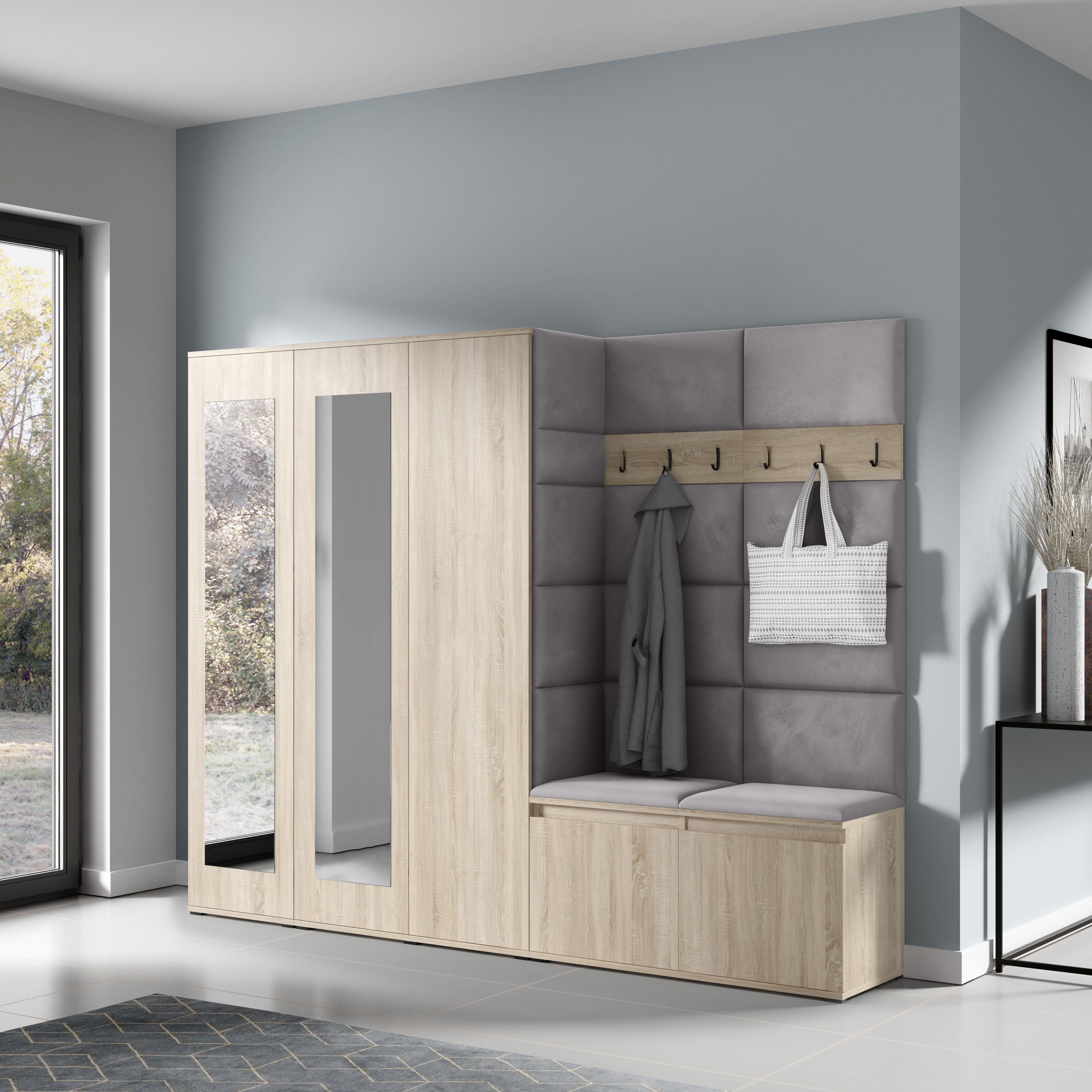 PK Emi 15 Hallway Wardrobe Sonoma Oak - Upholstered Panels in Various Colours