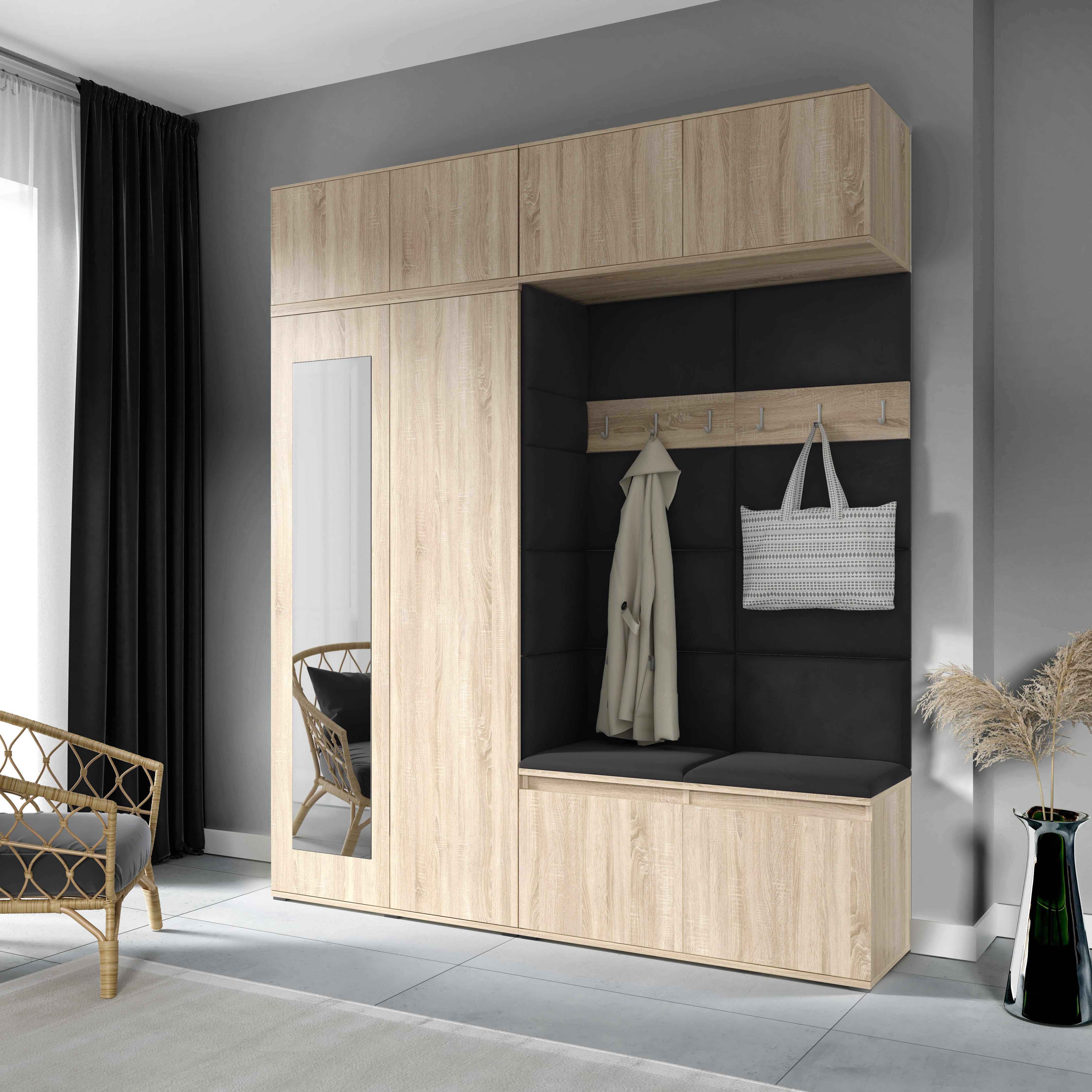 PK Emi 16 Hallway Wardrobe Sonoma Oak - Upholstered Panels in Various Colours