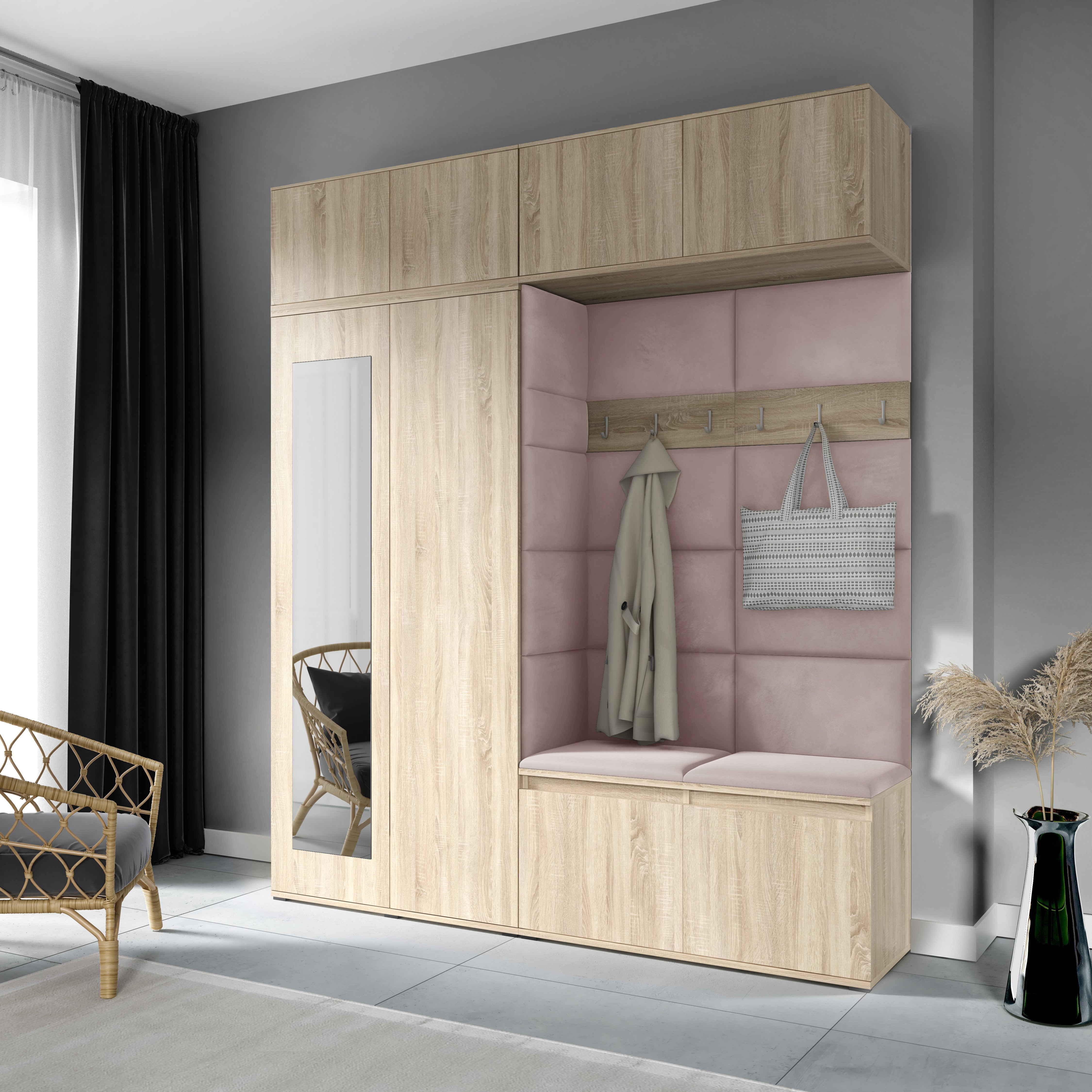 PK Emi 16 Hallway Wardrobe Sonoma Oak - Upholstered Panels in Various Colours