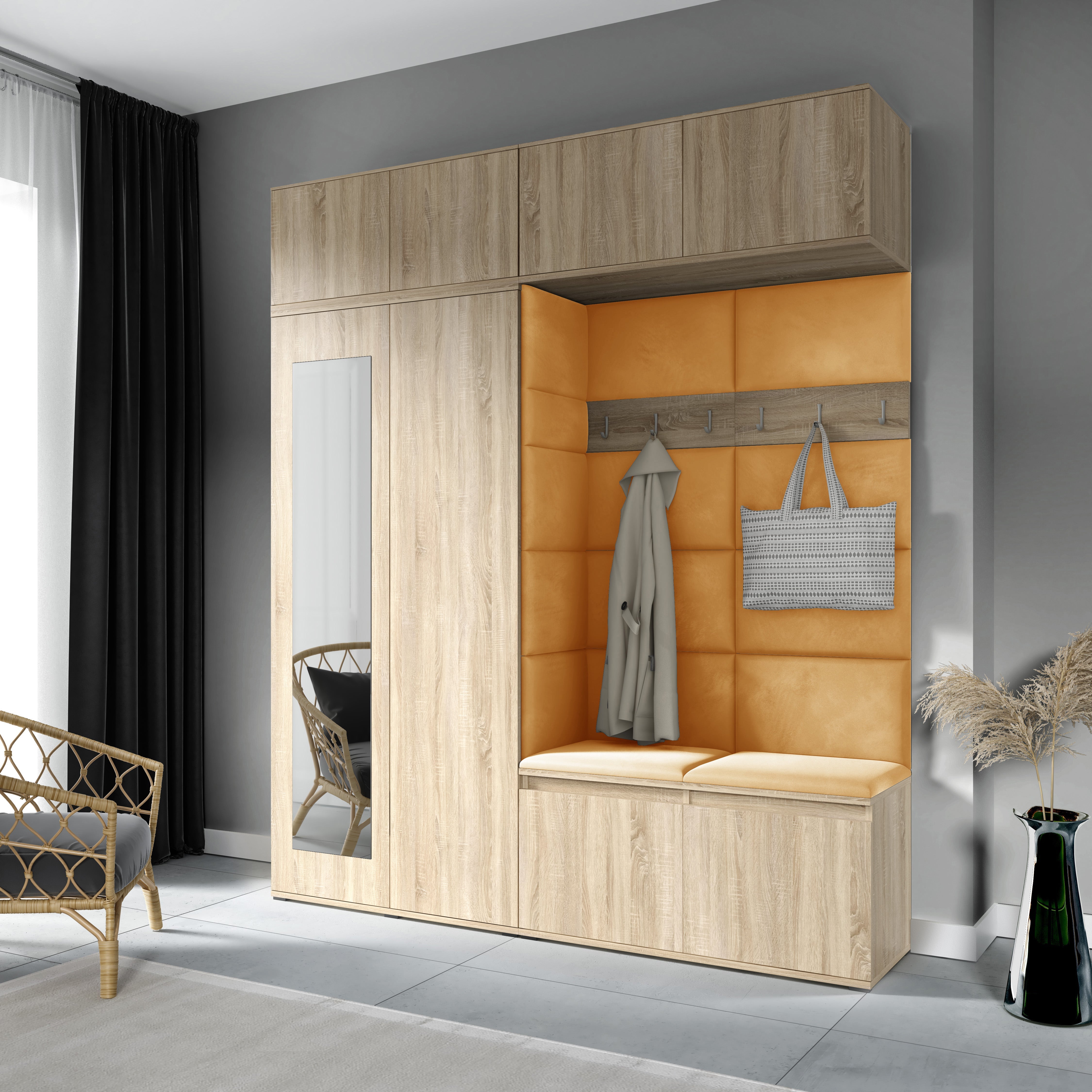 PK Emi 16 Hallway Wardrobe Sonoma Oak - Upholstered Panels in Various Colours