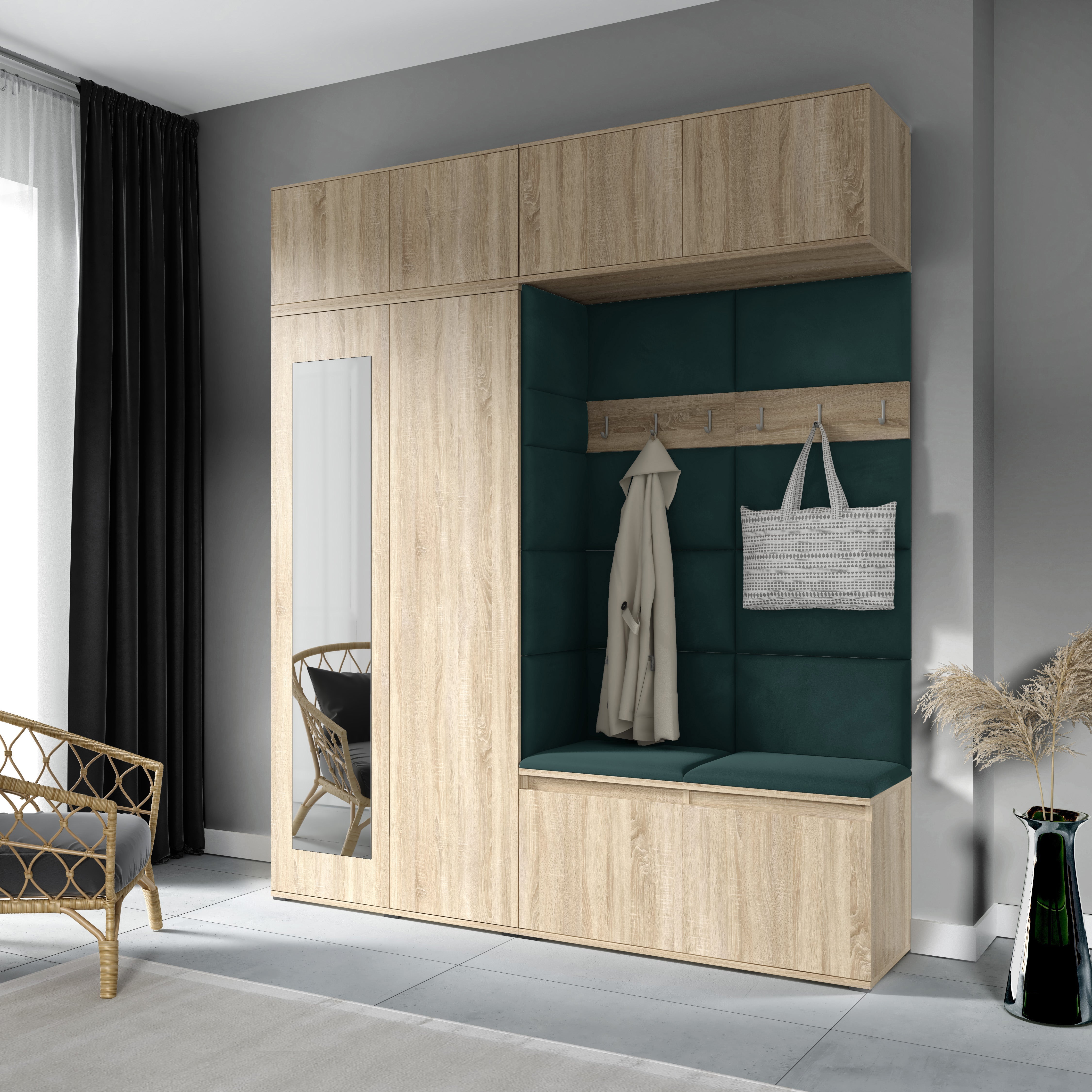 PK Emi 16 Hallway Wardrobe Sonoma Oak - Upholstered Panels in Various Colours