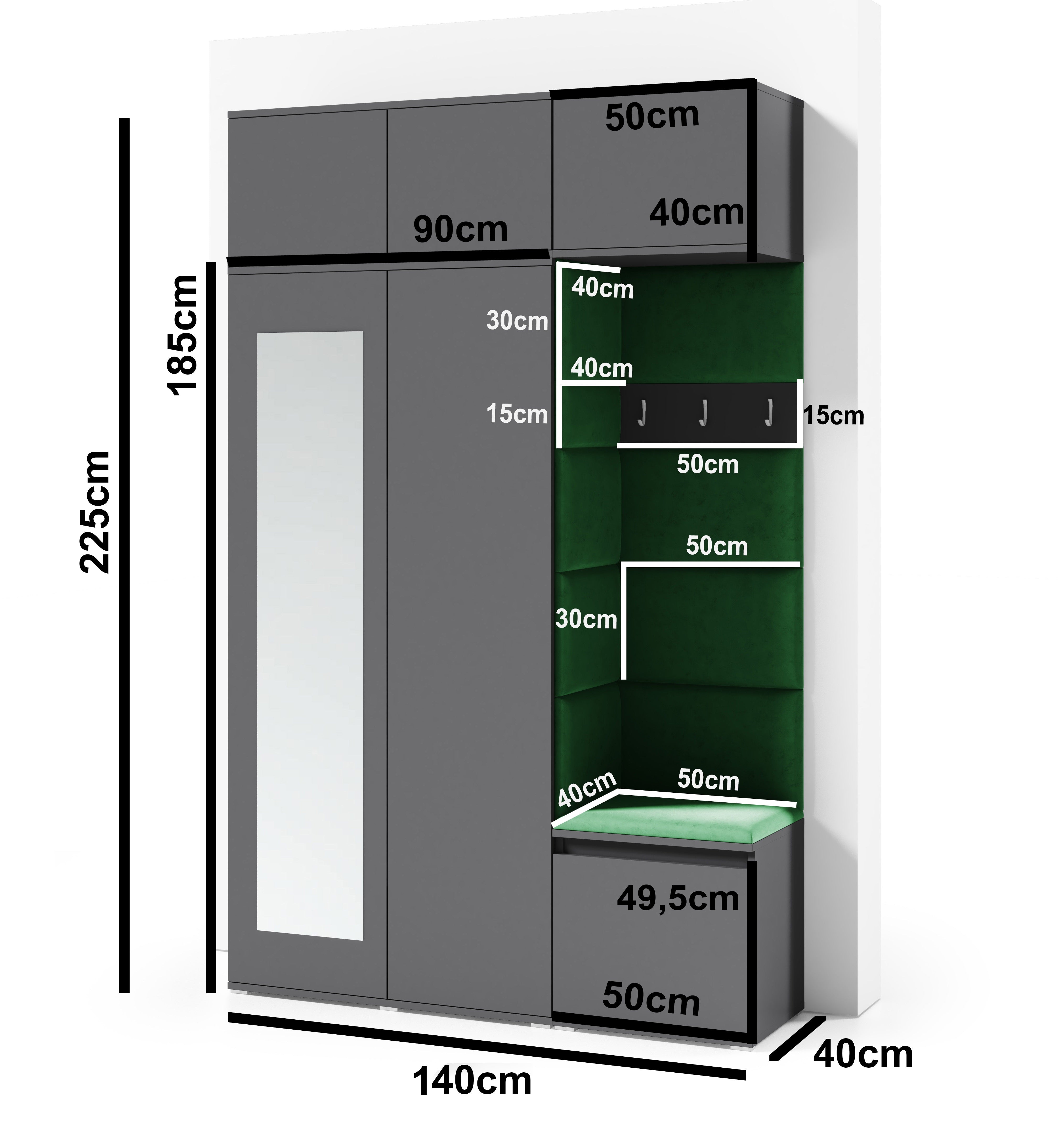 PK Emi 18 Hallway Wardrobe White - Upholstered Panels in Various Colours