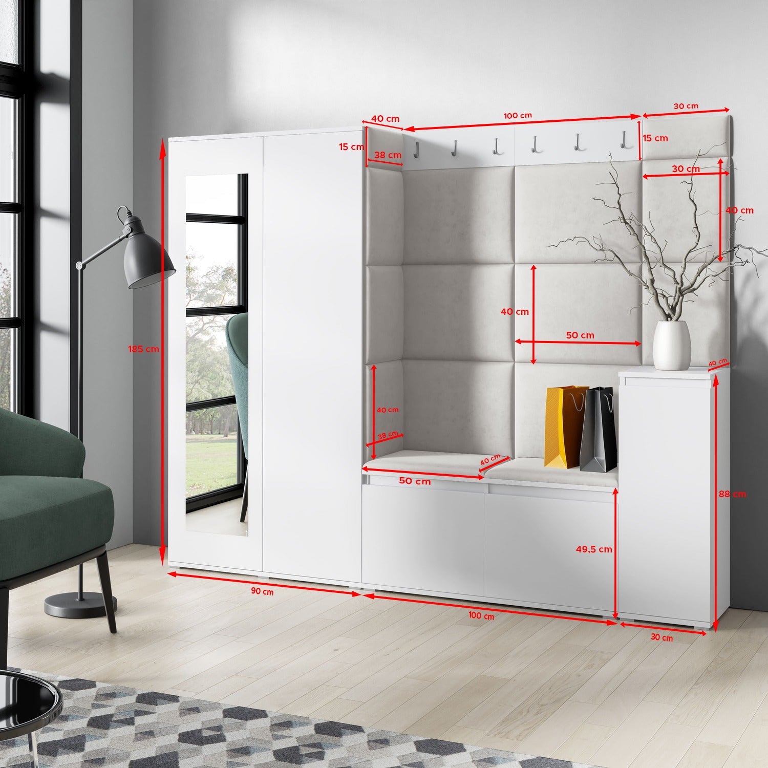 PK Emi 27 Hallway Wardrobe Aristan Oak/Black - Upholstered Panels in Various Colours