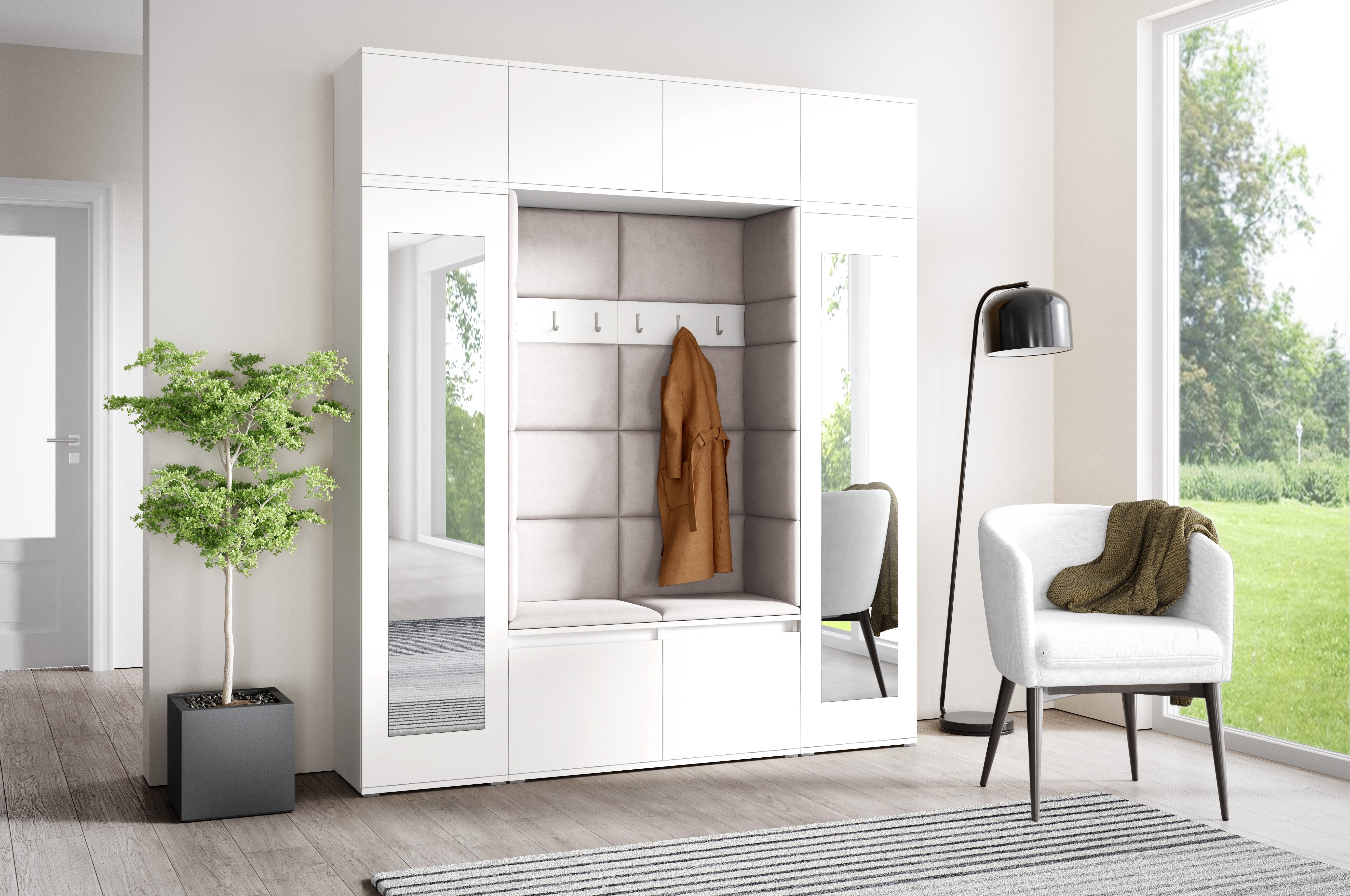 PK Emi 32 Hallway Wardrobe White - Upholstered Panels in Various Colours