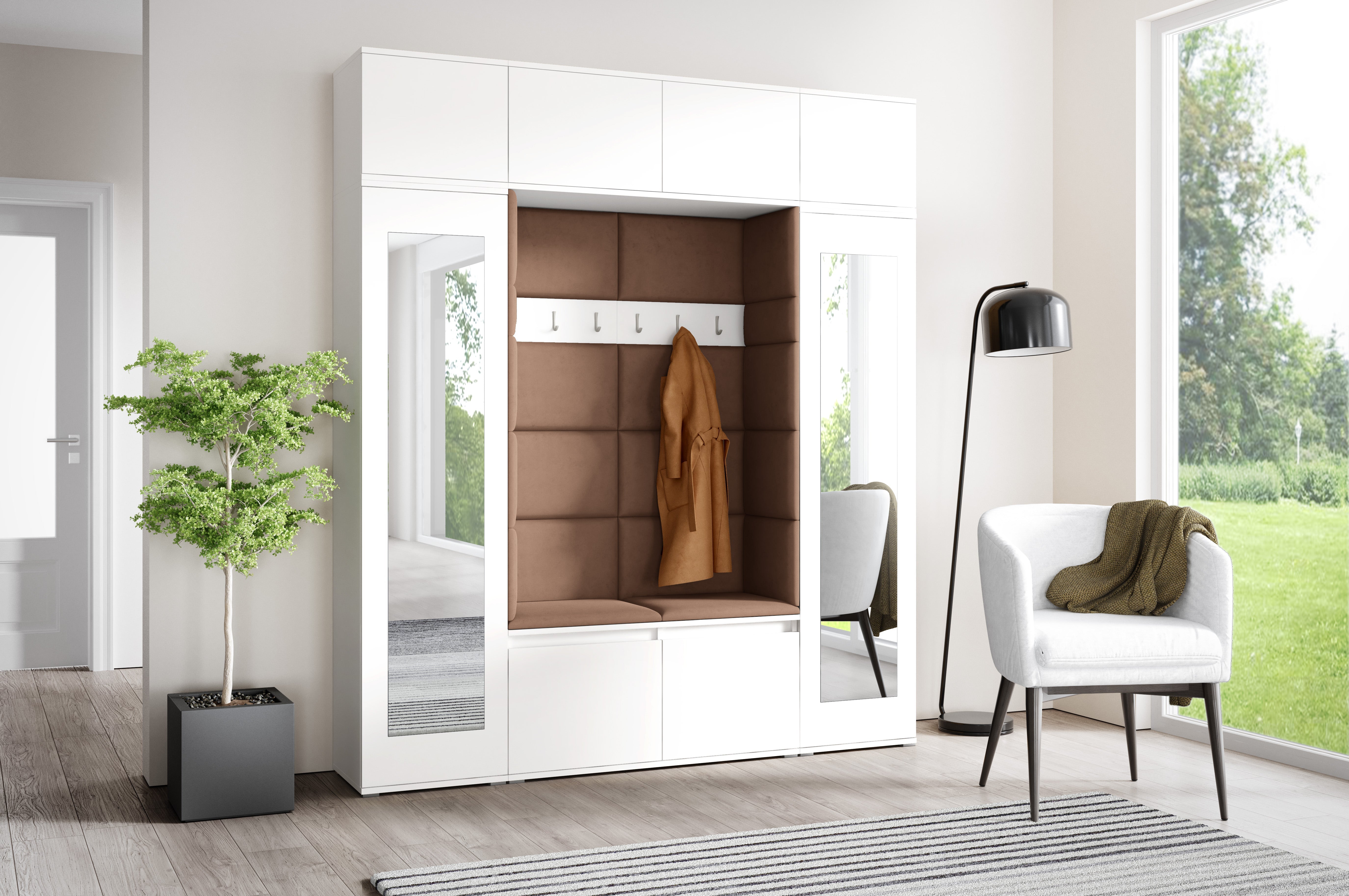 PK Emi 32 Hallway Wardrobe White - Upholstered Panels in Various Colours