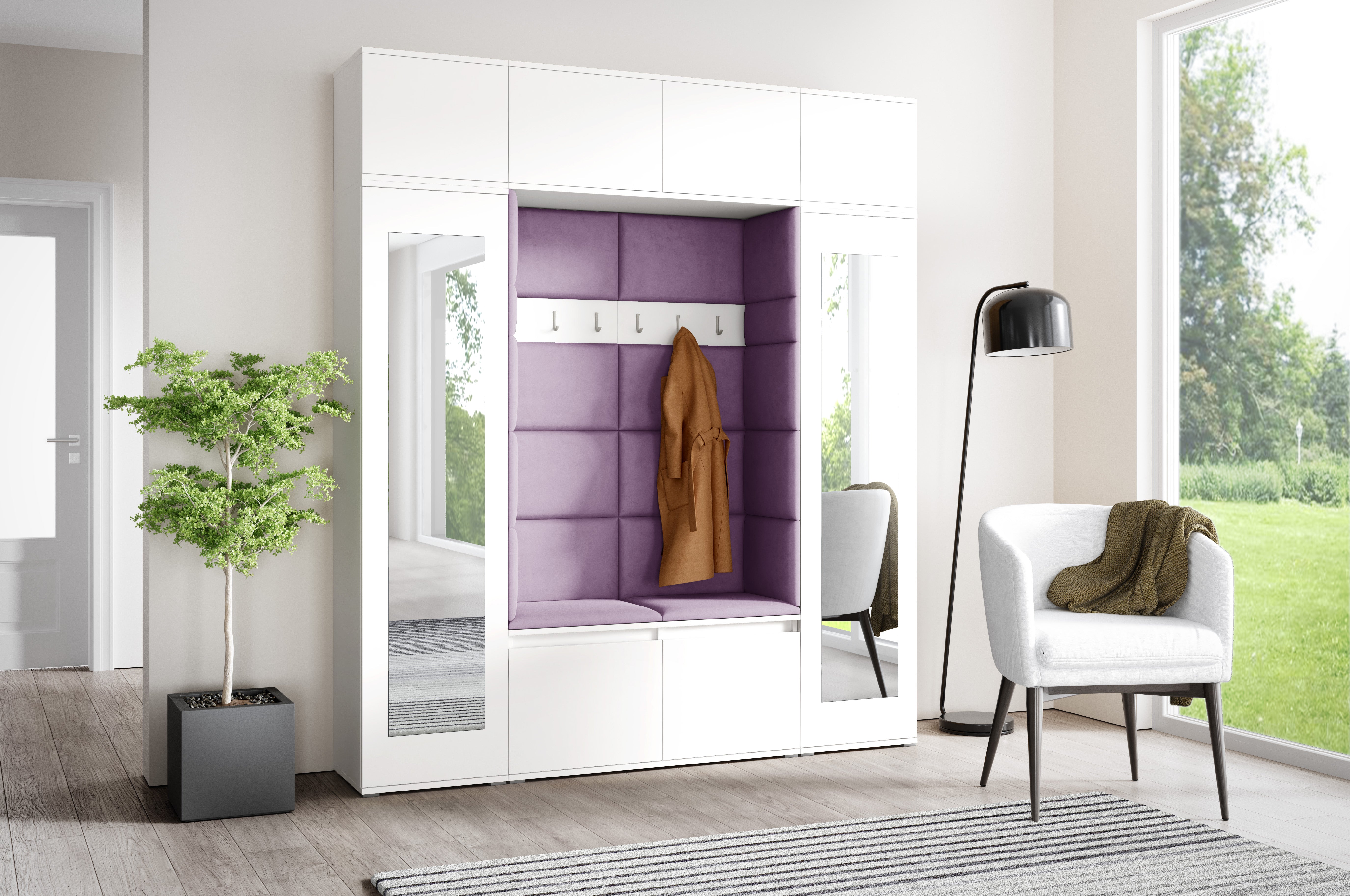 PK Emi 32 Hallway Wardrobe White - Upholstered Panels in Various Colours