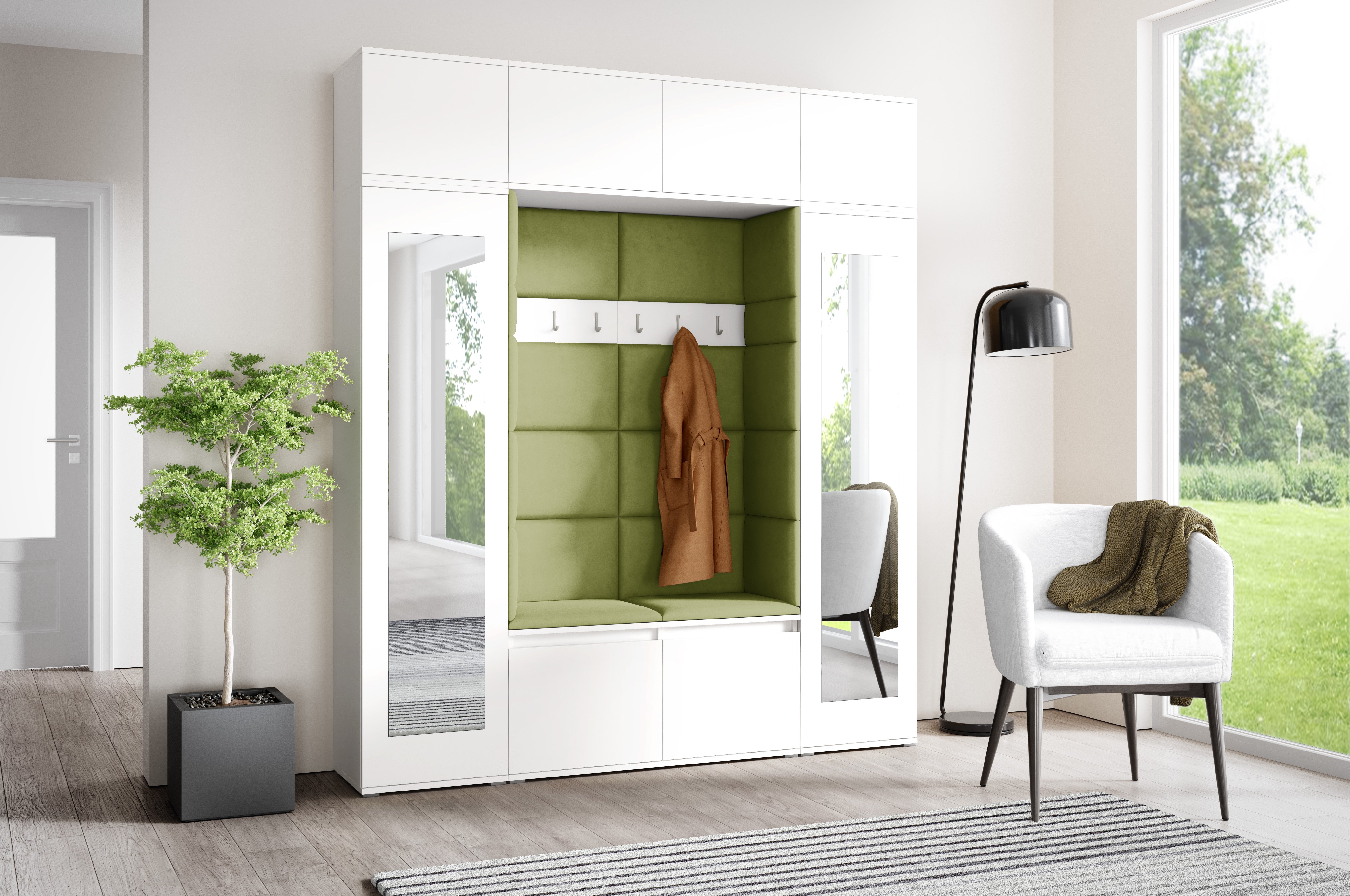 PK Emi 32 Hallway Wardrobe White - Upholstered Panels in Various Colours