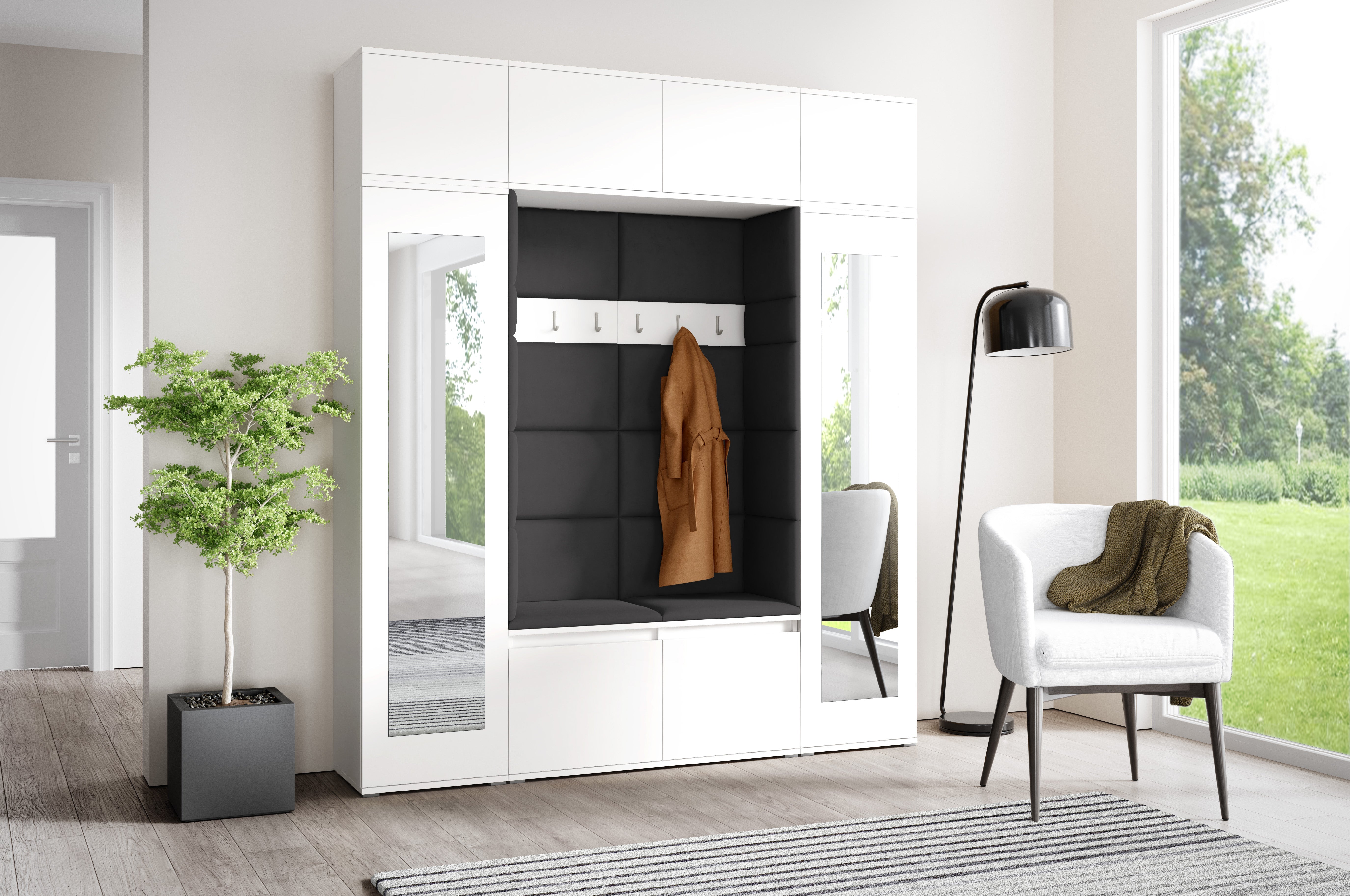 PK Emi 32 Hallway Wardrobe White - Upholstered Panels in Various Colours