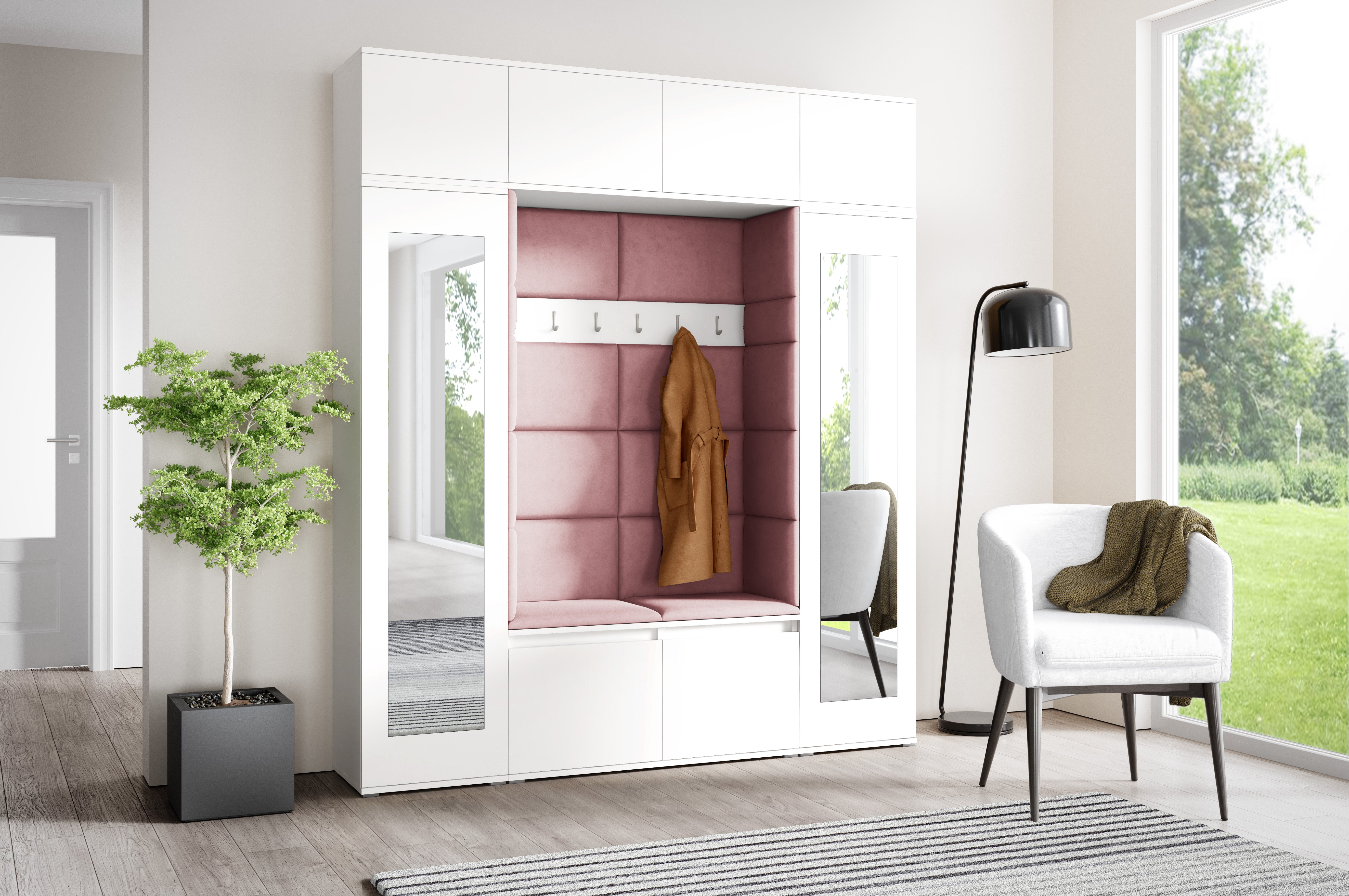 PK Emi 32 Hallway Wardrobe White - Upholstered Panels in Various Colours