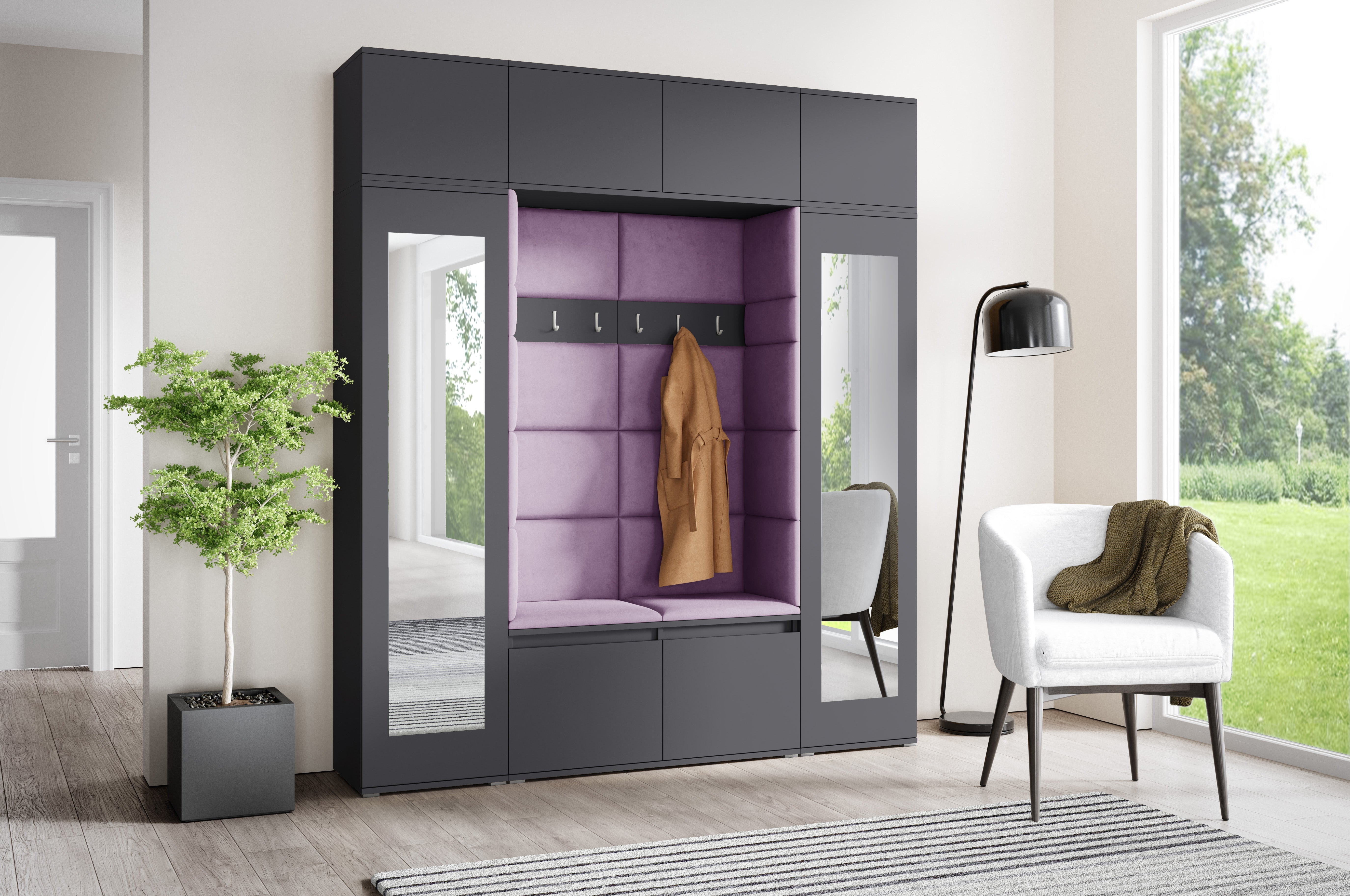 PK Emi 32 Hallway Wardrobe Graphite - Upholstered Panels in Various Colours