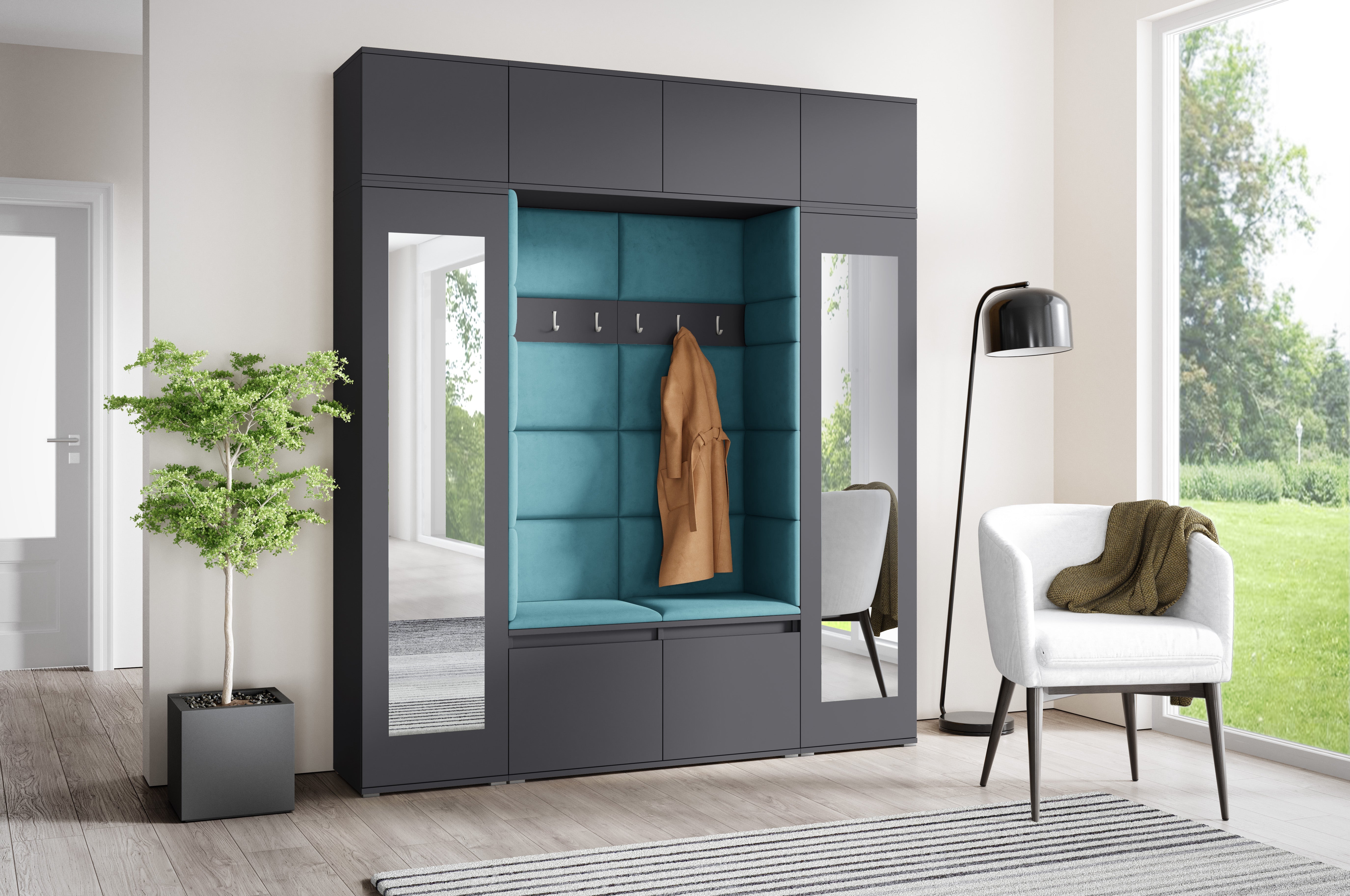 PK Emi 32 Hallway Wardrobe Graphite - Upholstered Panels in Various Colours