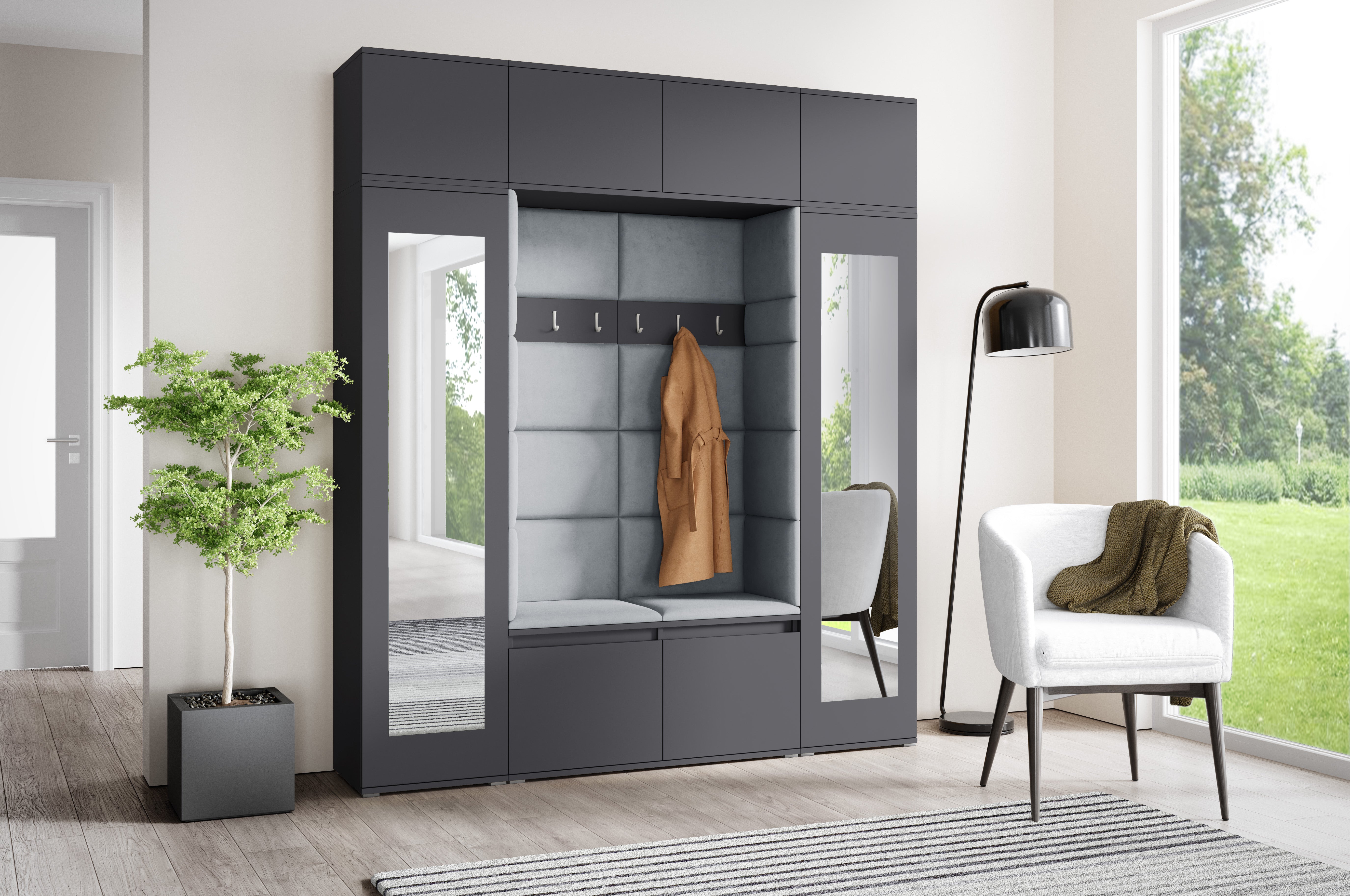 PK Emi 32 Hallway Wardrobe Graphite - Upholstered Panels in Various Colours