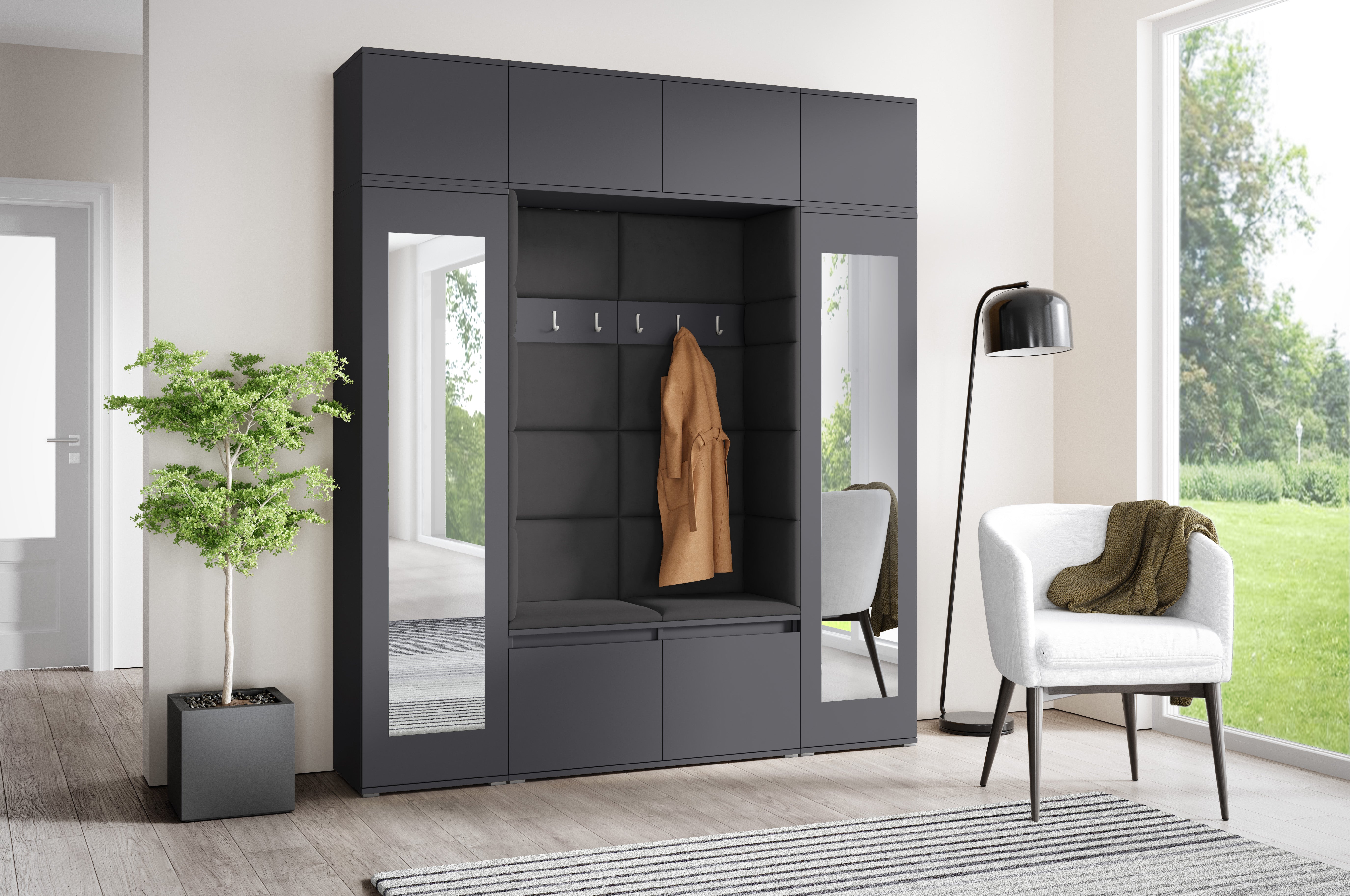 PK Emi 32 Hallway Wardrobe Graphite - Upholstered Panels in Various Colours