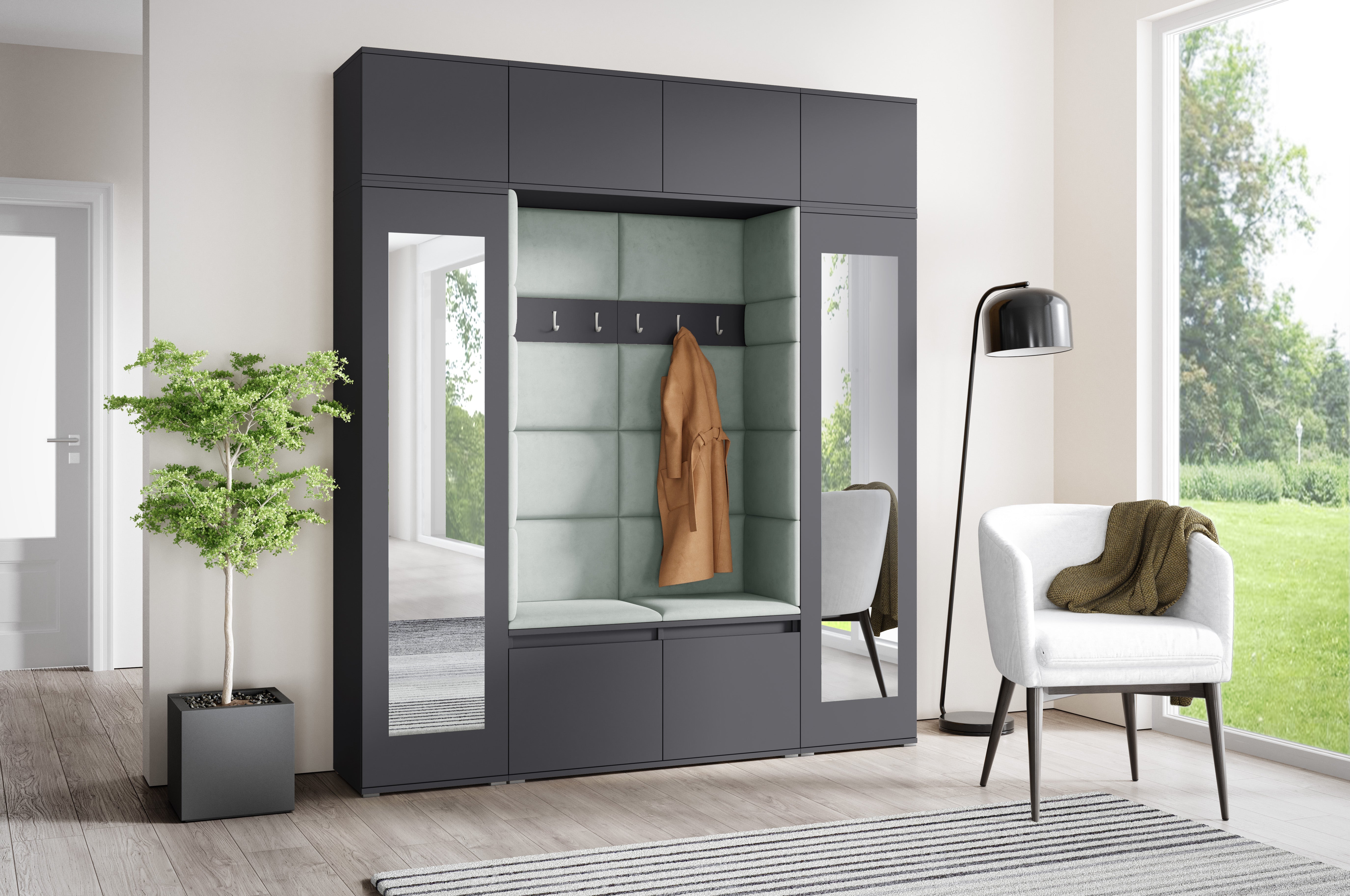 PK Emi 32 Hallway Wardrobe Graphite - Upholstered Panels in Various Colours