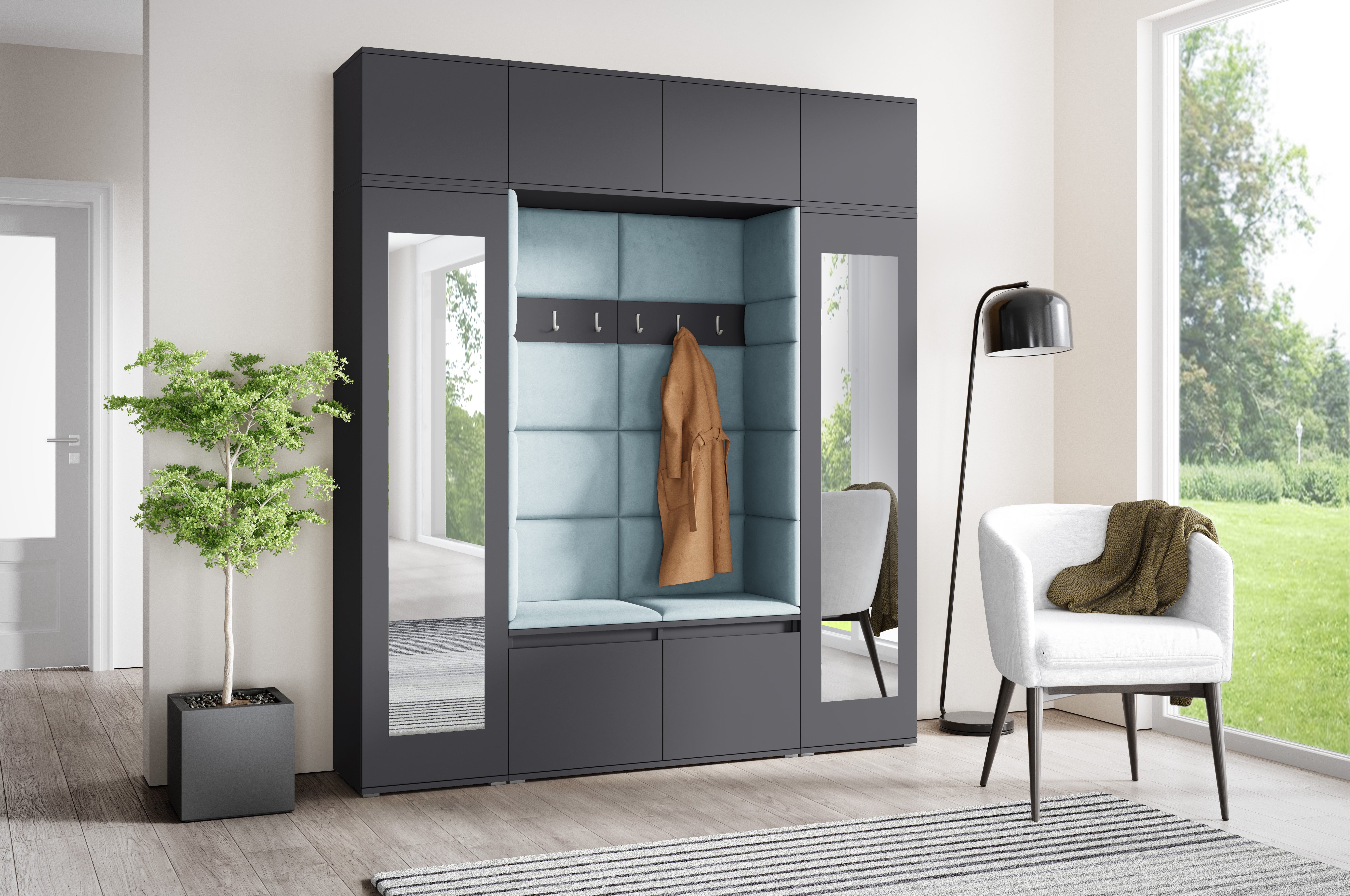 PK Emi 32 Hallway Wardrobe Graphite - Upholstered Panels in Various Colours