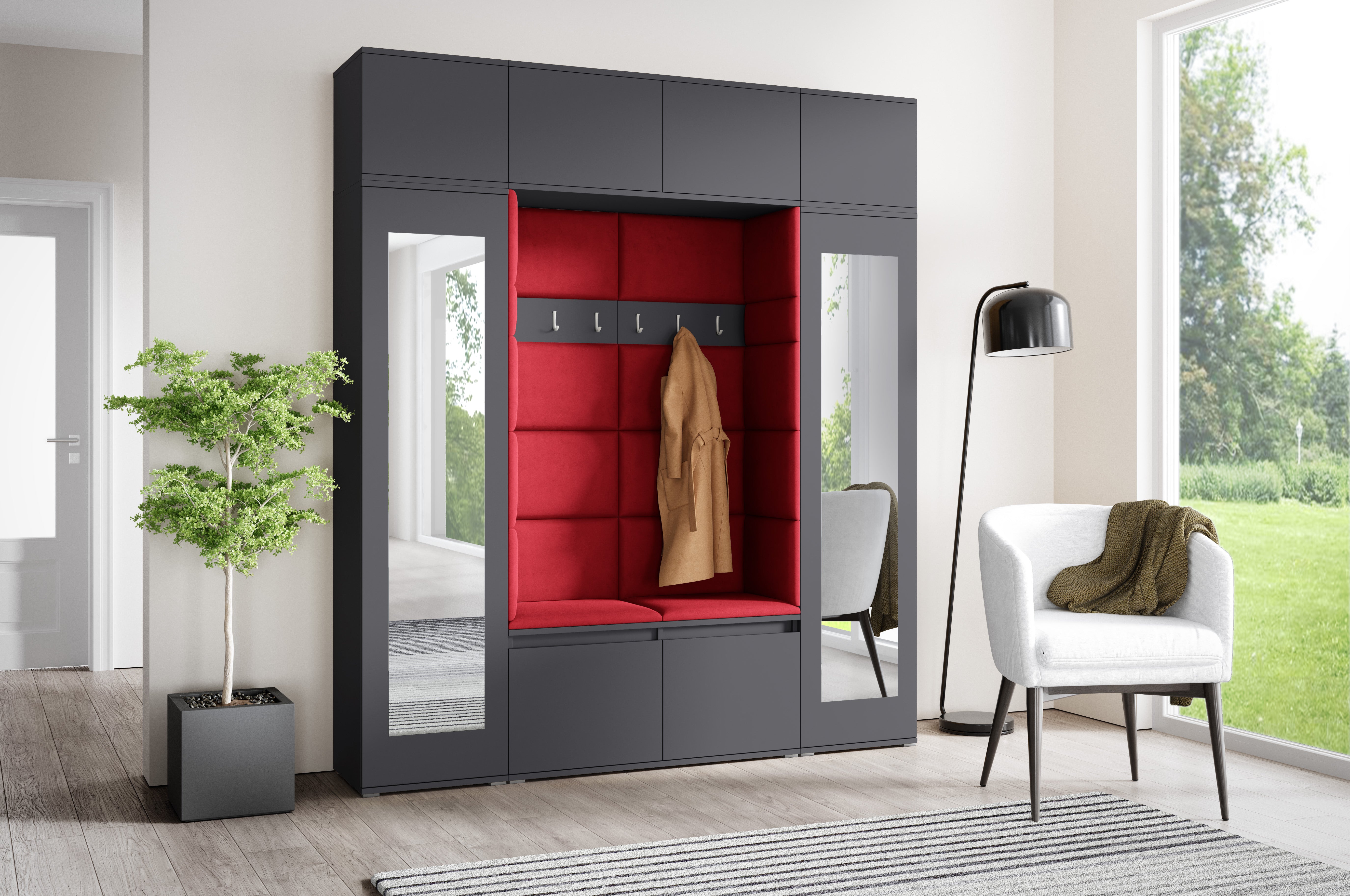 PK Emi 32 Hallway Wardrobe Graphite - Upholstered Panels in Various Colours