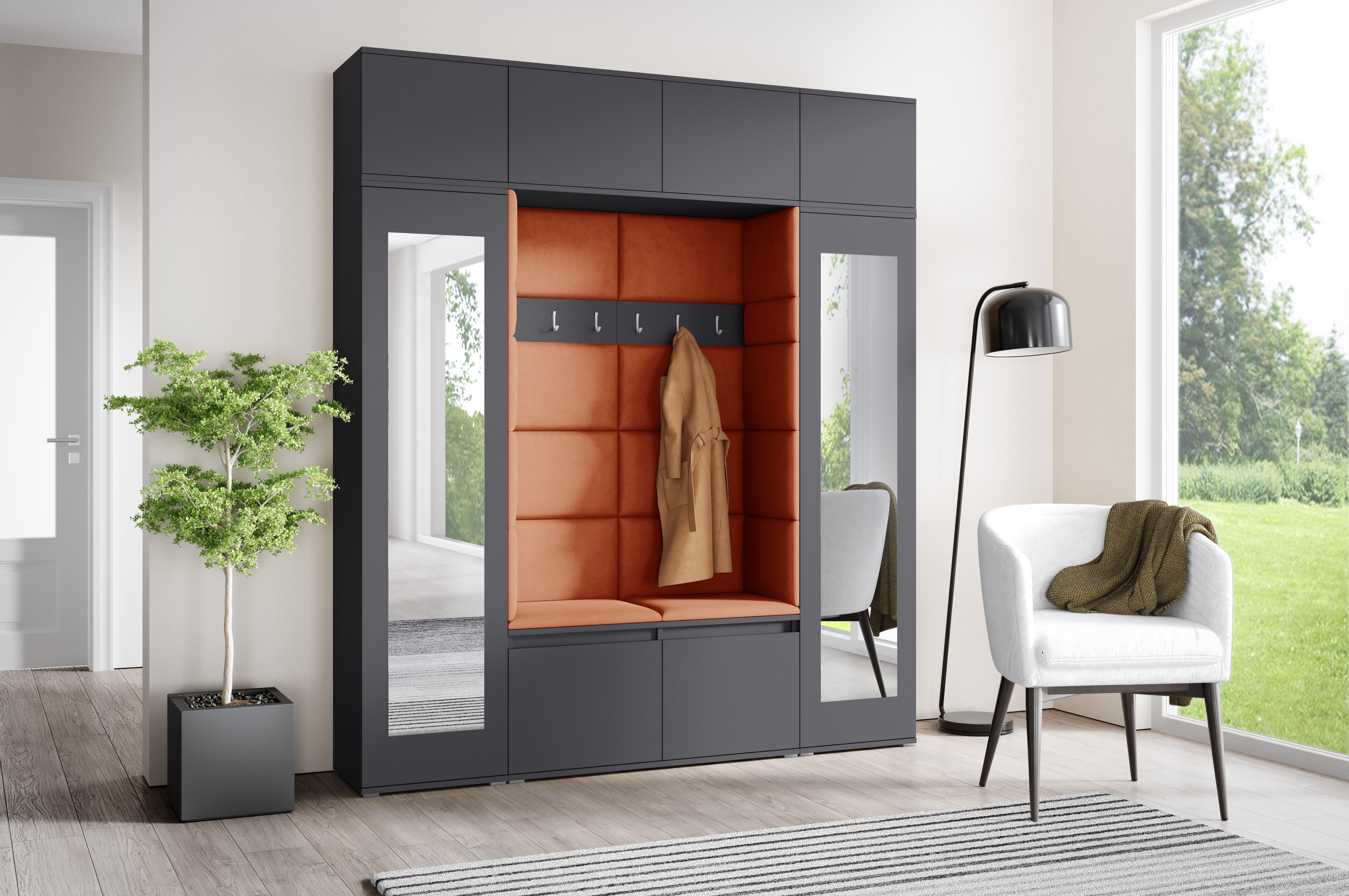 PK Emi 32 Hallway Wardrobe Graphite - Upholstered Panels in Various Colours