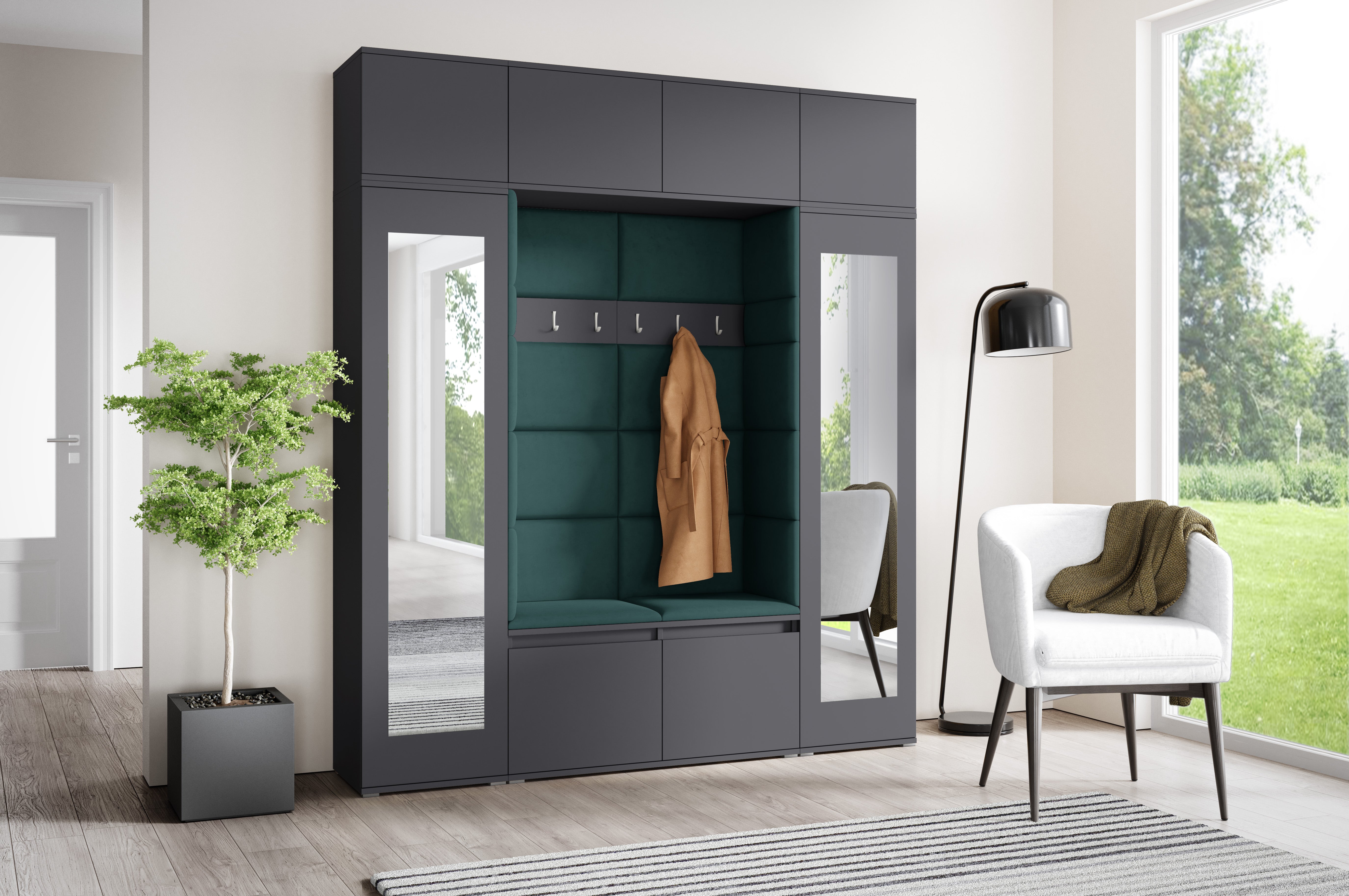 PK Emi 32 Hallway Wardrobe Graphite - Upholstered Panels in Various Colours