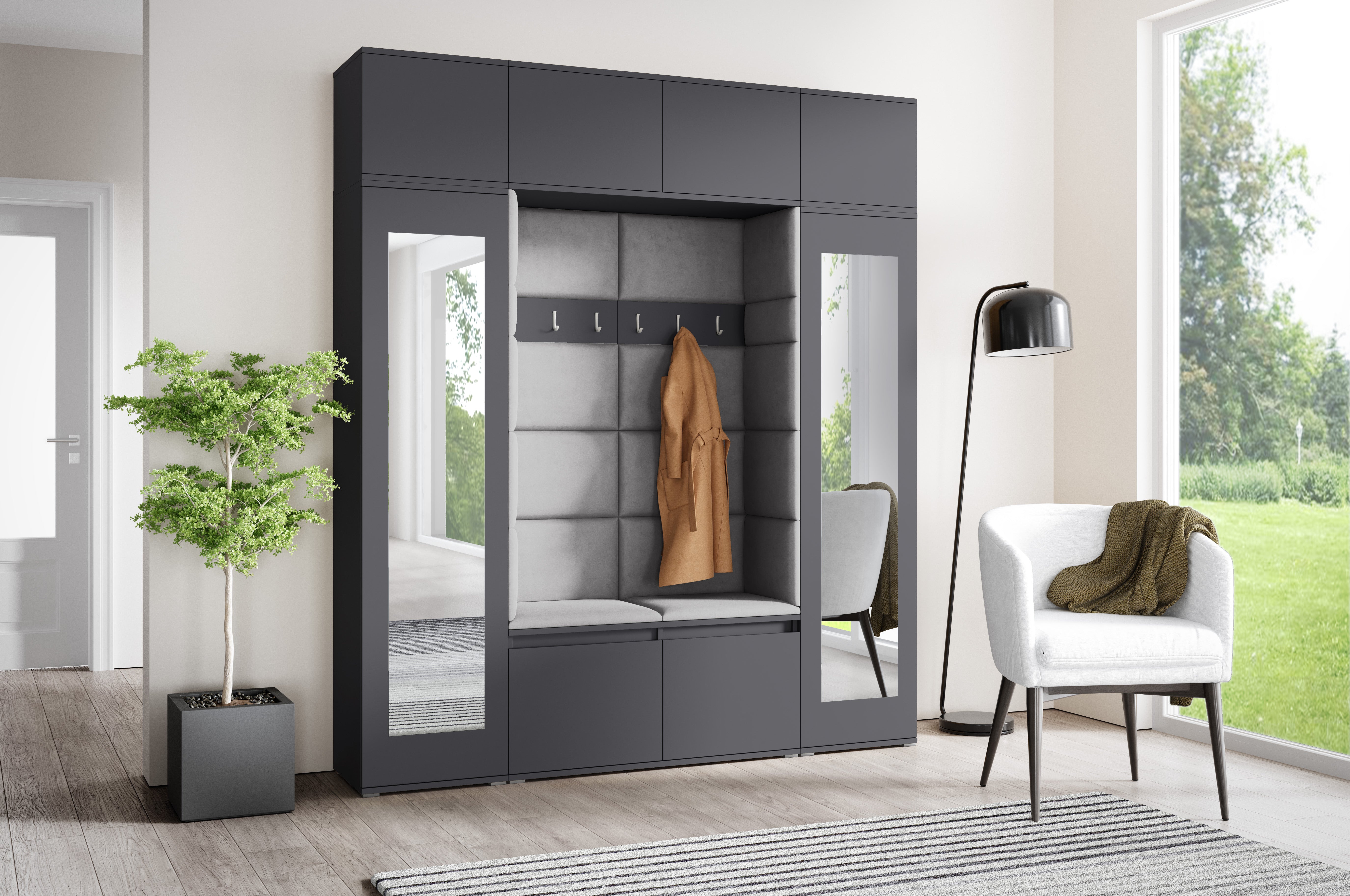 PK Emi 32 Hallway Wardrobe Graphite - Upholstered Panels in Various Colours