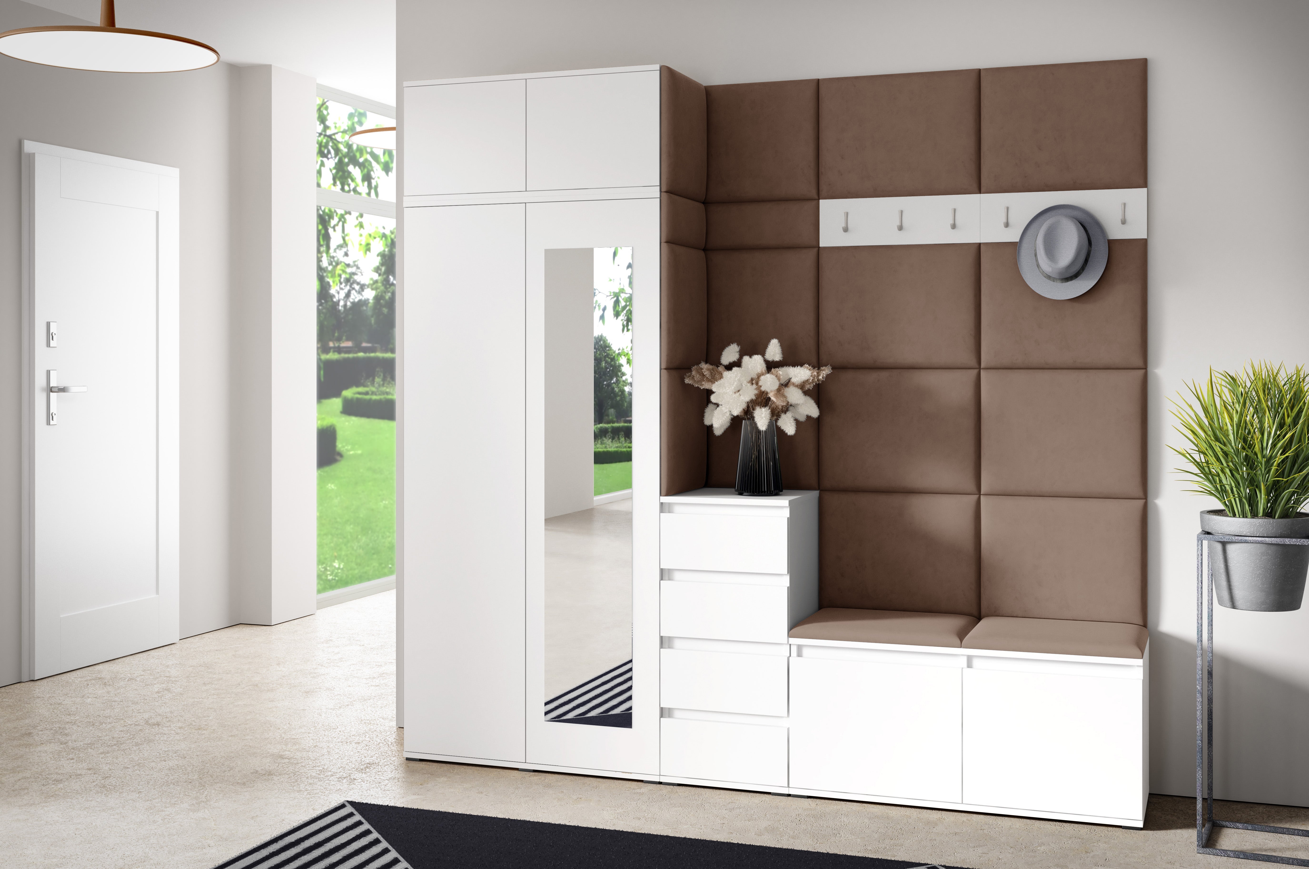 PK Emi 33 Hallway Wardrobe White - Upholstered Panels in Various Colours