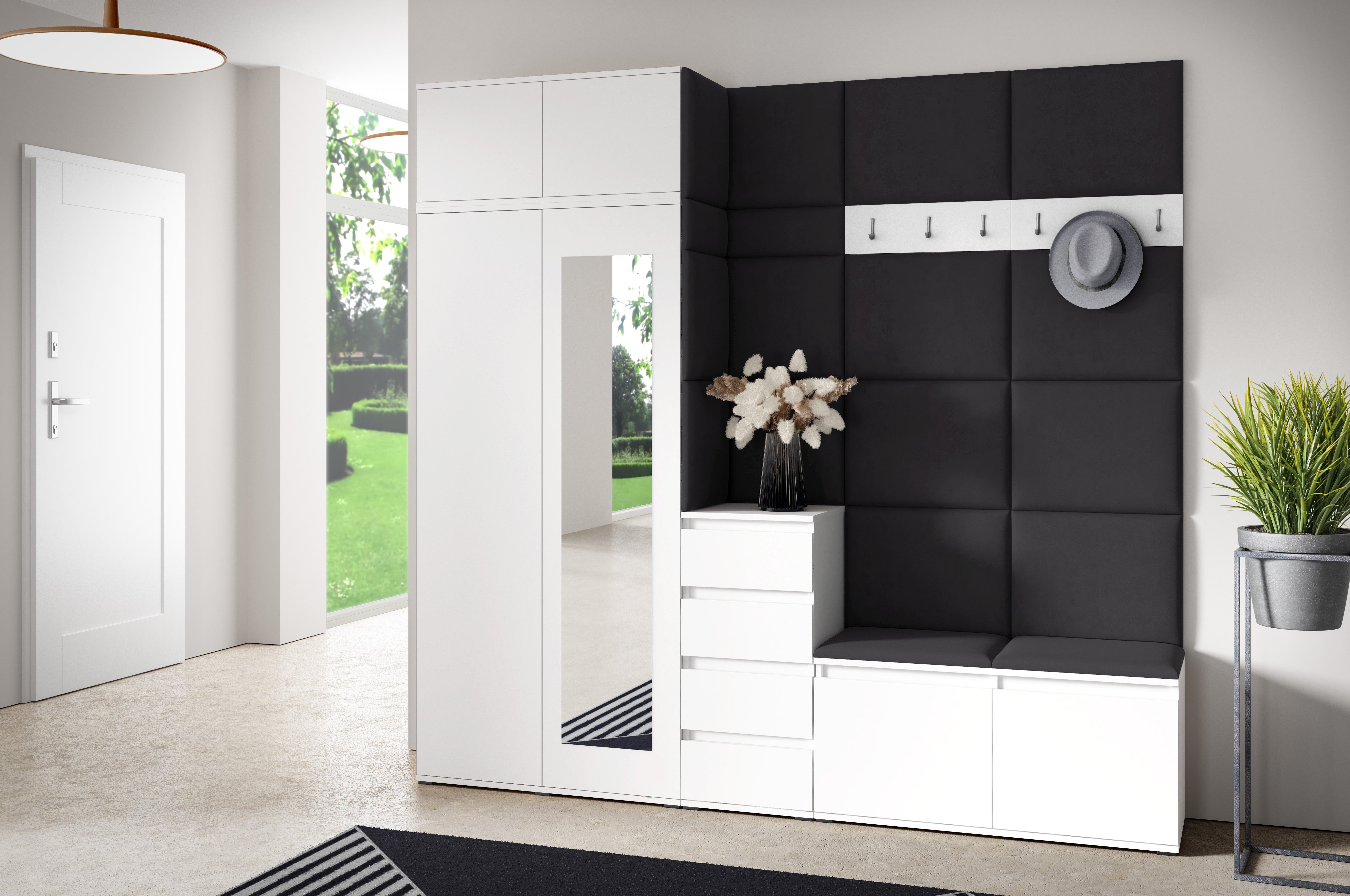 PK Emi 33 Hallway Wardrobe White - Upholstered Panels in Various Colours