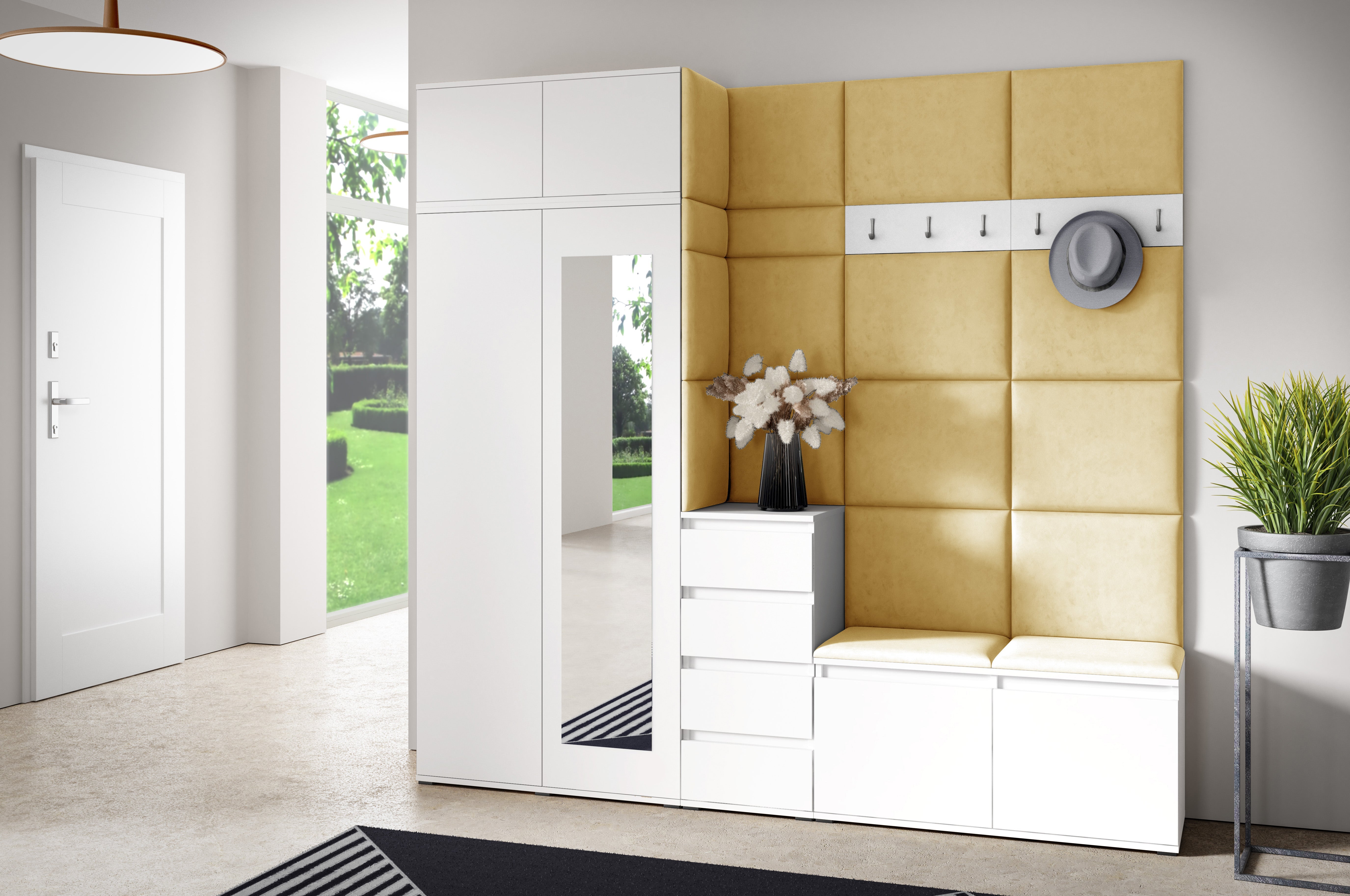 PK Emi 33 Hallway Wardrobe White - Upholstered Panels in Various Colours