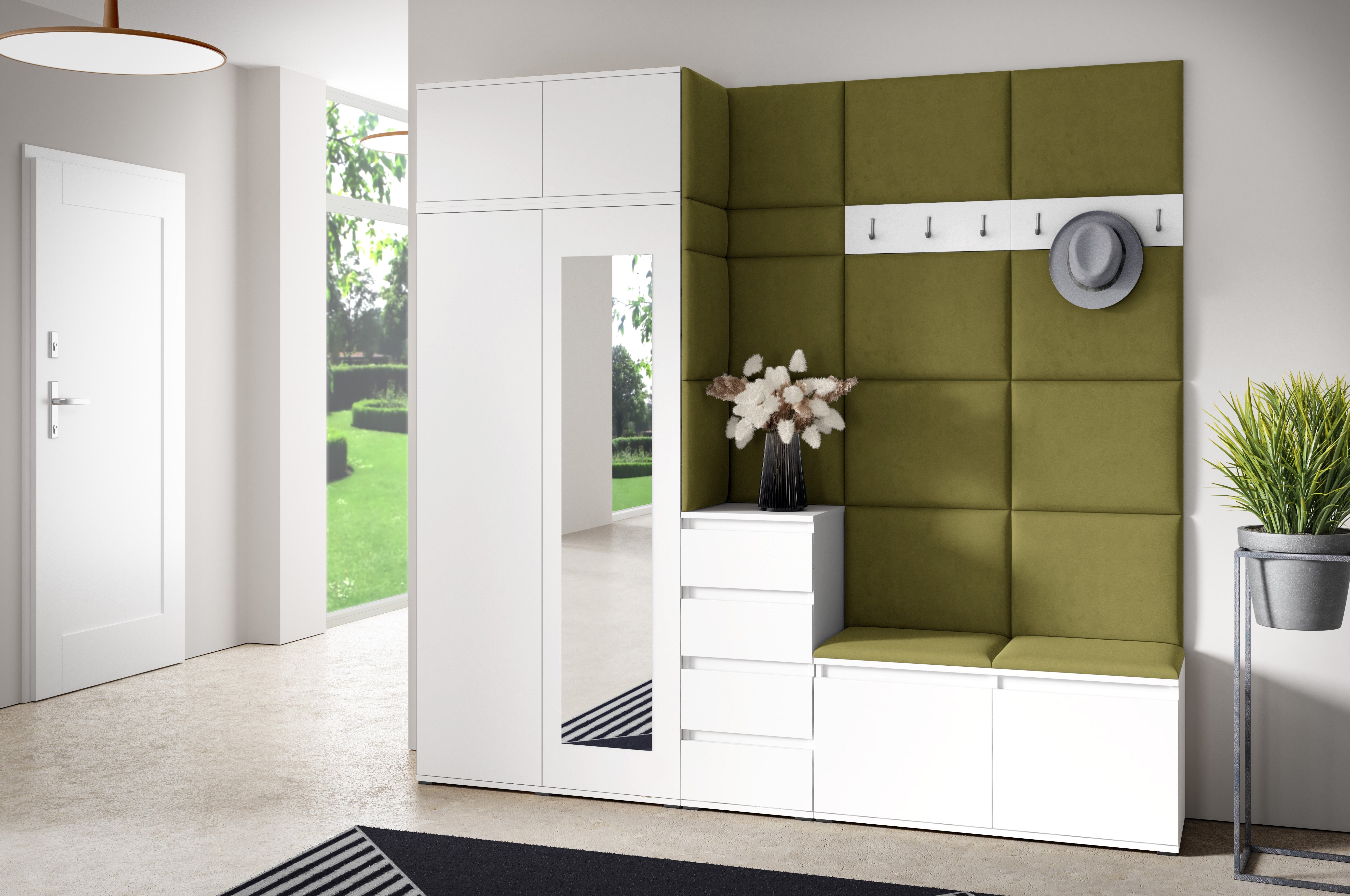 PK Emi 33 Hallway Wardrobe White - Upholstered Panels in Various Colours