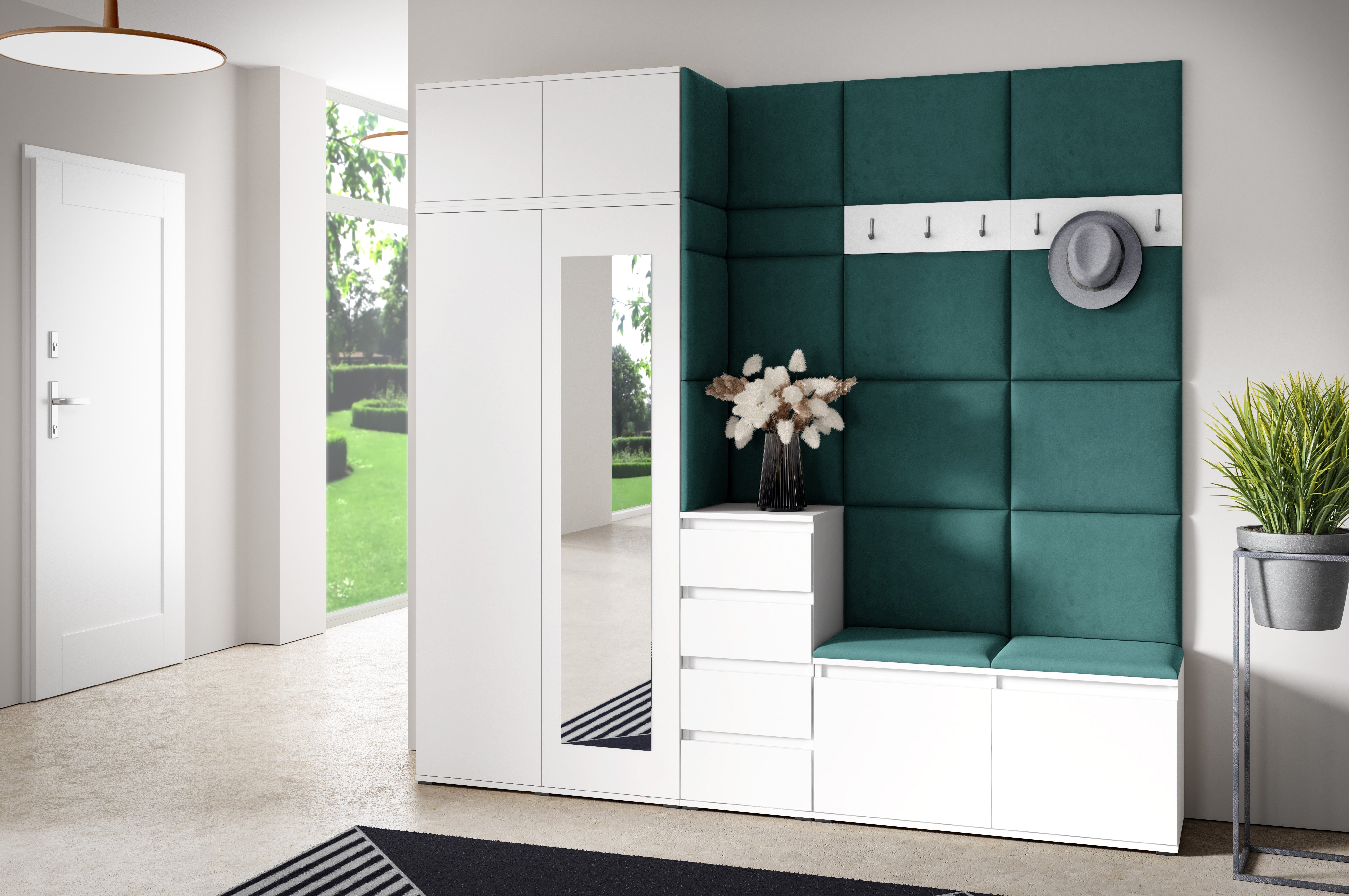 PK Emi 33 Hallway Wardrobe White - Upholstered Panels in Various Colours