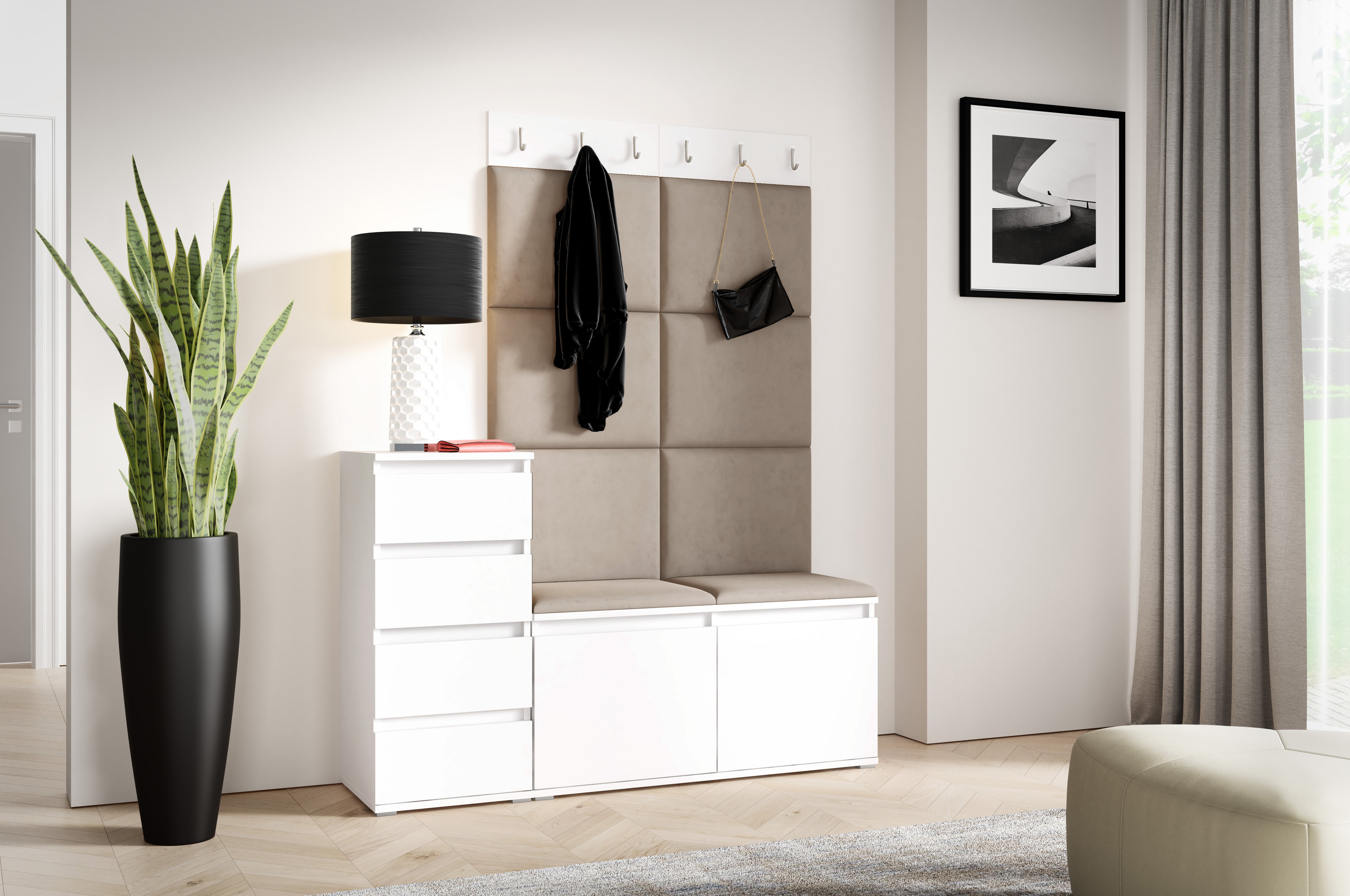 PK Emi 34 Hallway Wardrobe White - Upholstered Panels in Various Colours