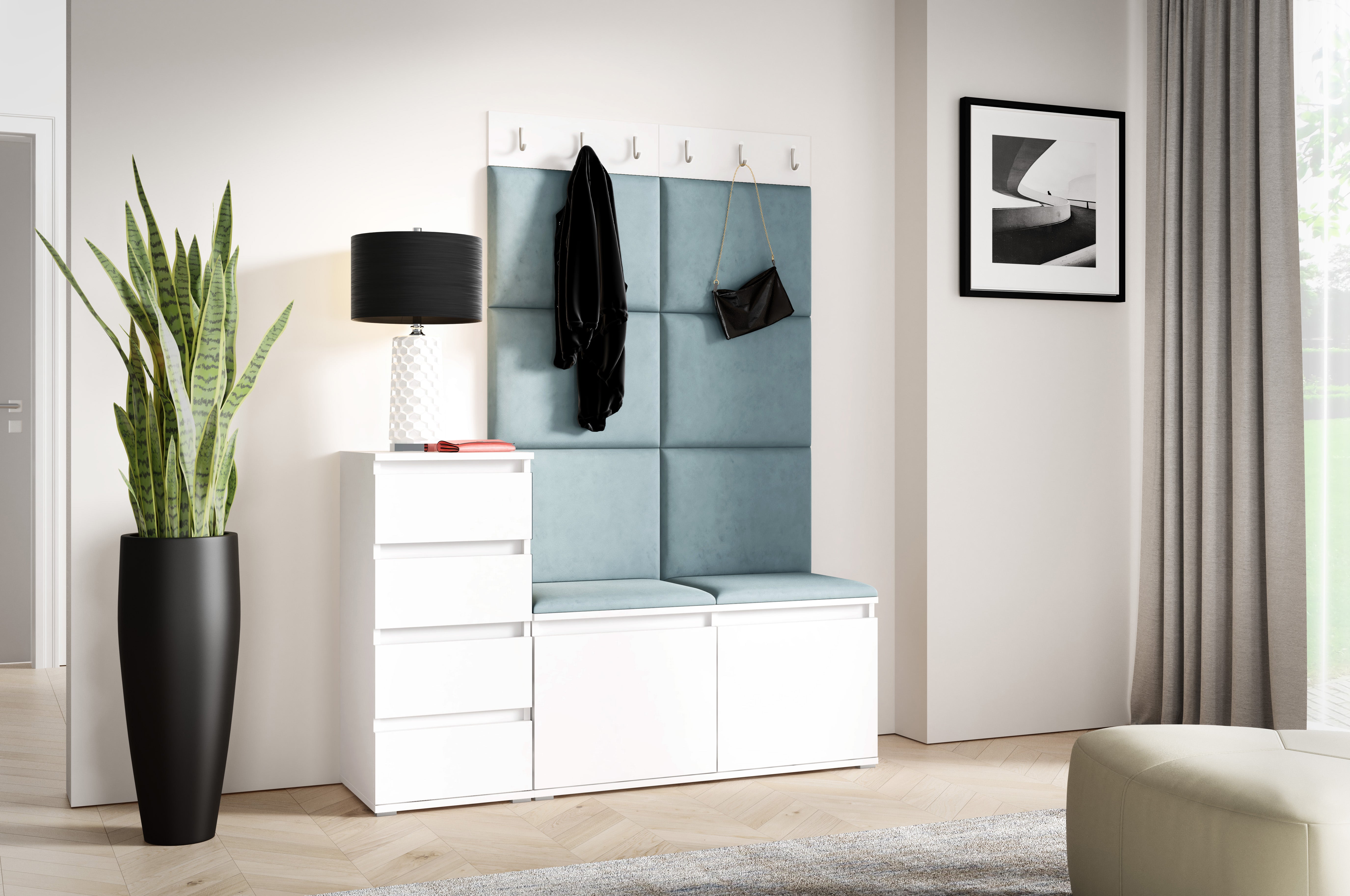 PK Emi 34 Hallway Wardrobe White - Upholstered Panels in Various Colours