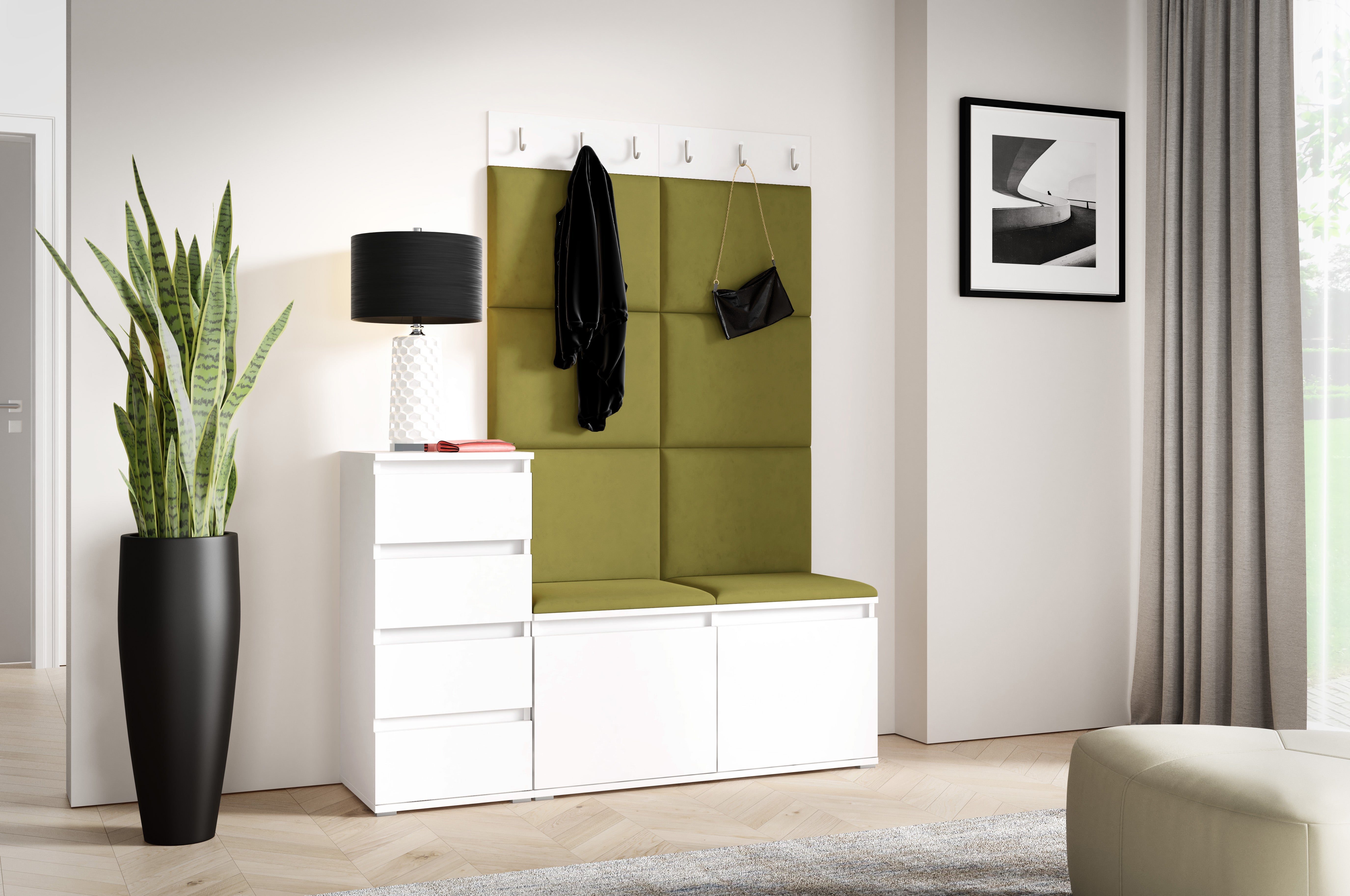 PK Emi 34 Hallway Wardrobe White - Upholstered Panels in Various Colours