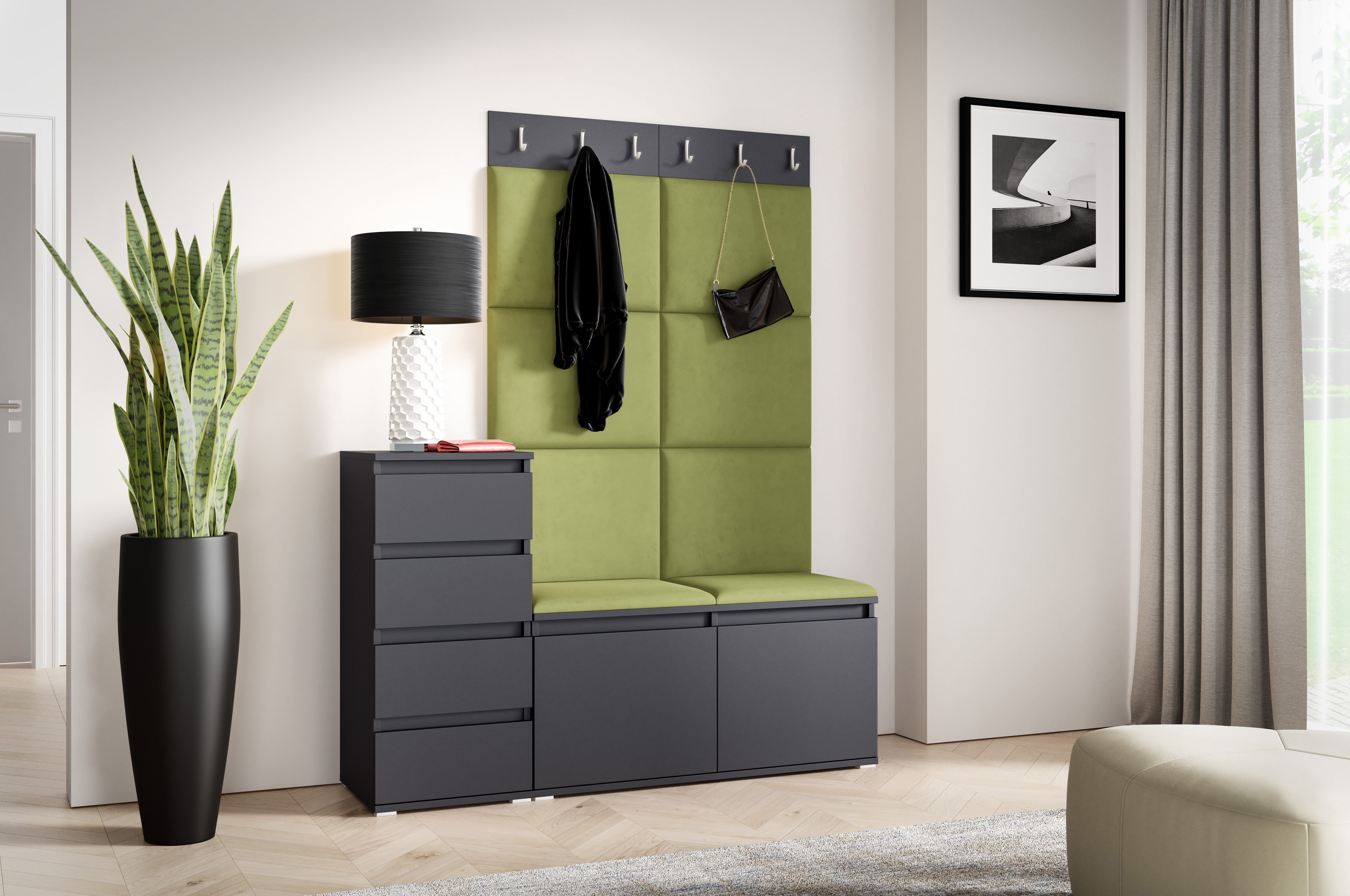 PK Emi 34 Hallway Wardrobe Graphite- Upholstered Panels in Various Colours