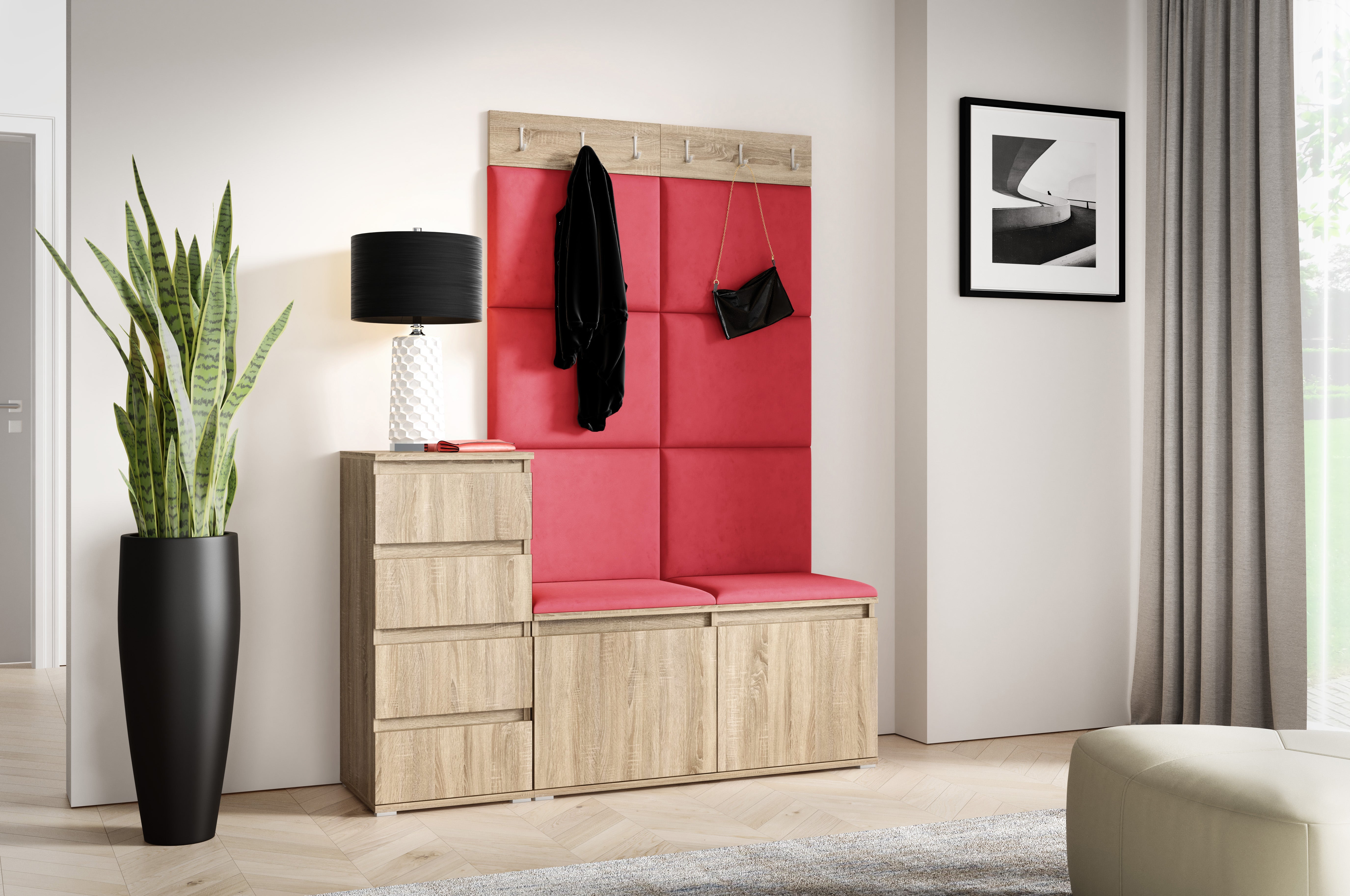 PK Emi 34 Hallway Wardrobe Sonoma Oak- Upholstered Panels in Various Colours