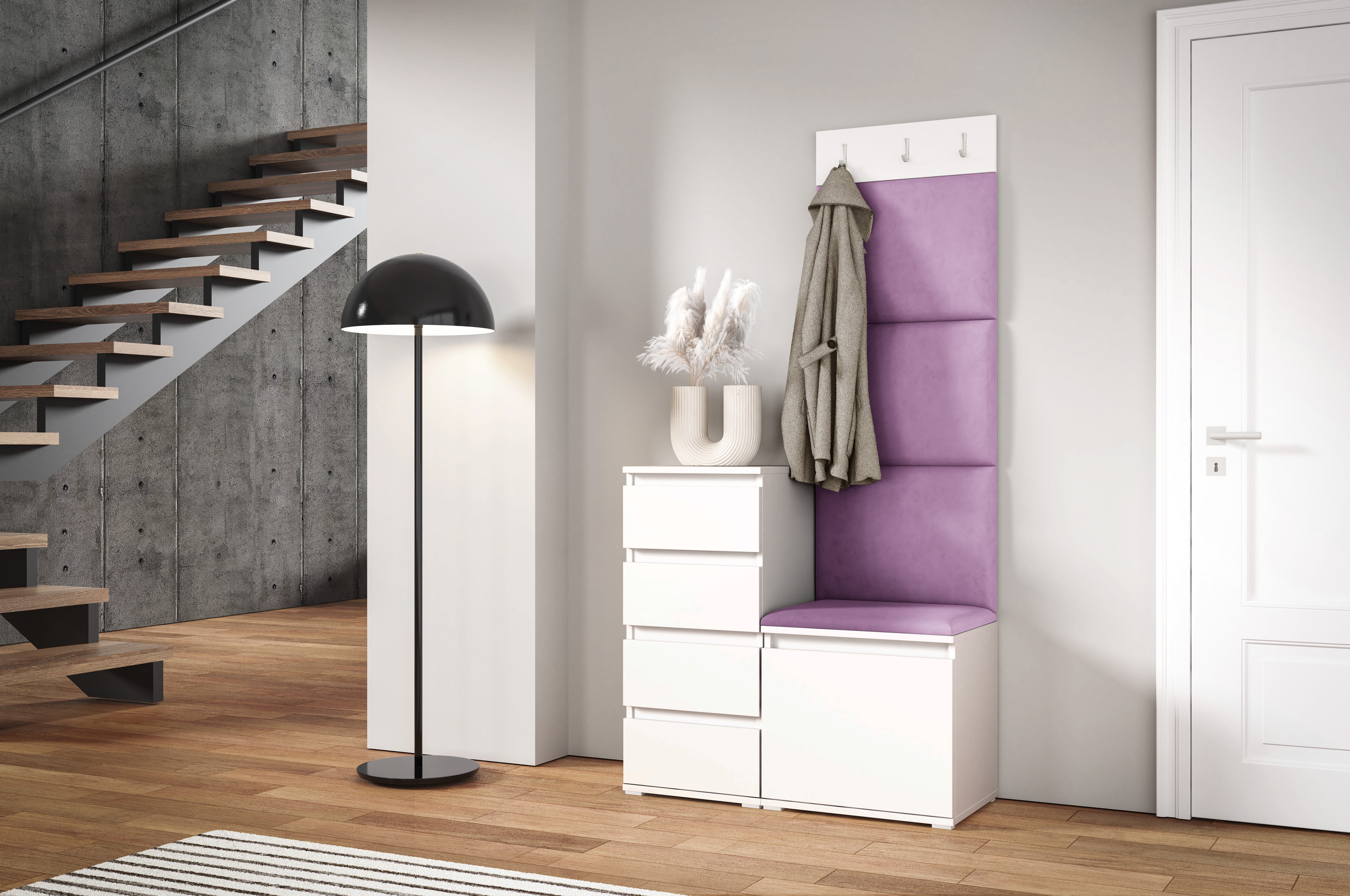 PK Emi 36 Hallway Wardrobe White - Upholstered Panels in Various Colours