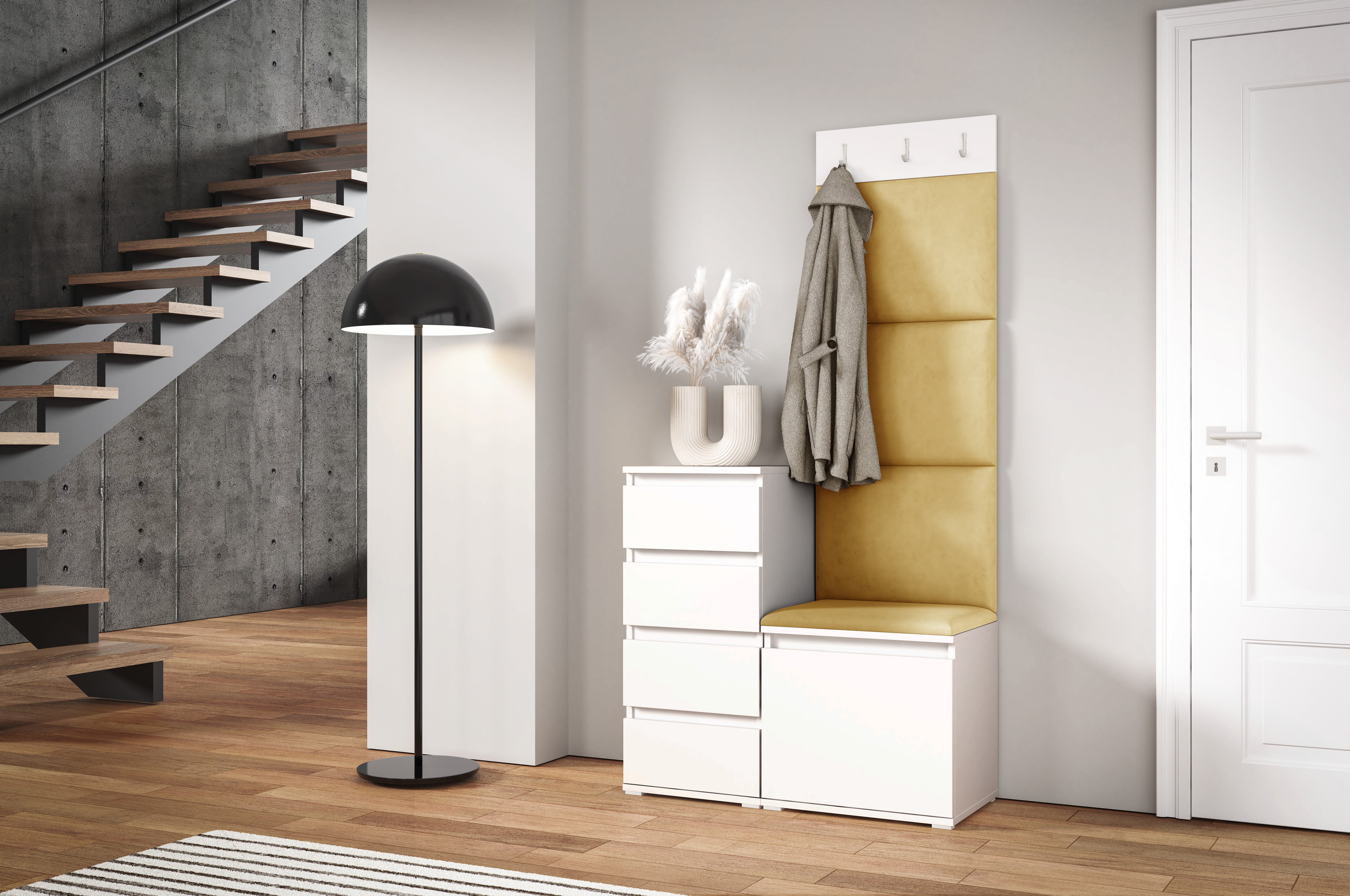 PK Emi 36 Hallway Wardrobe White - Upholstered Panels in Various Colours