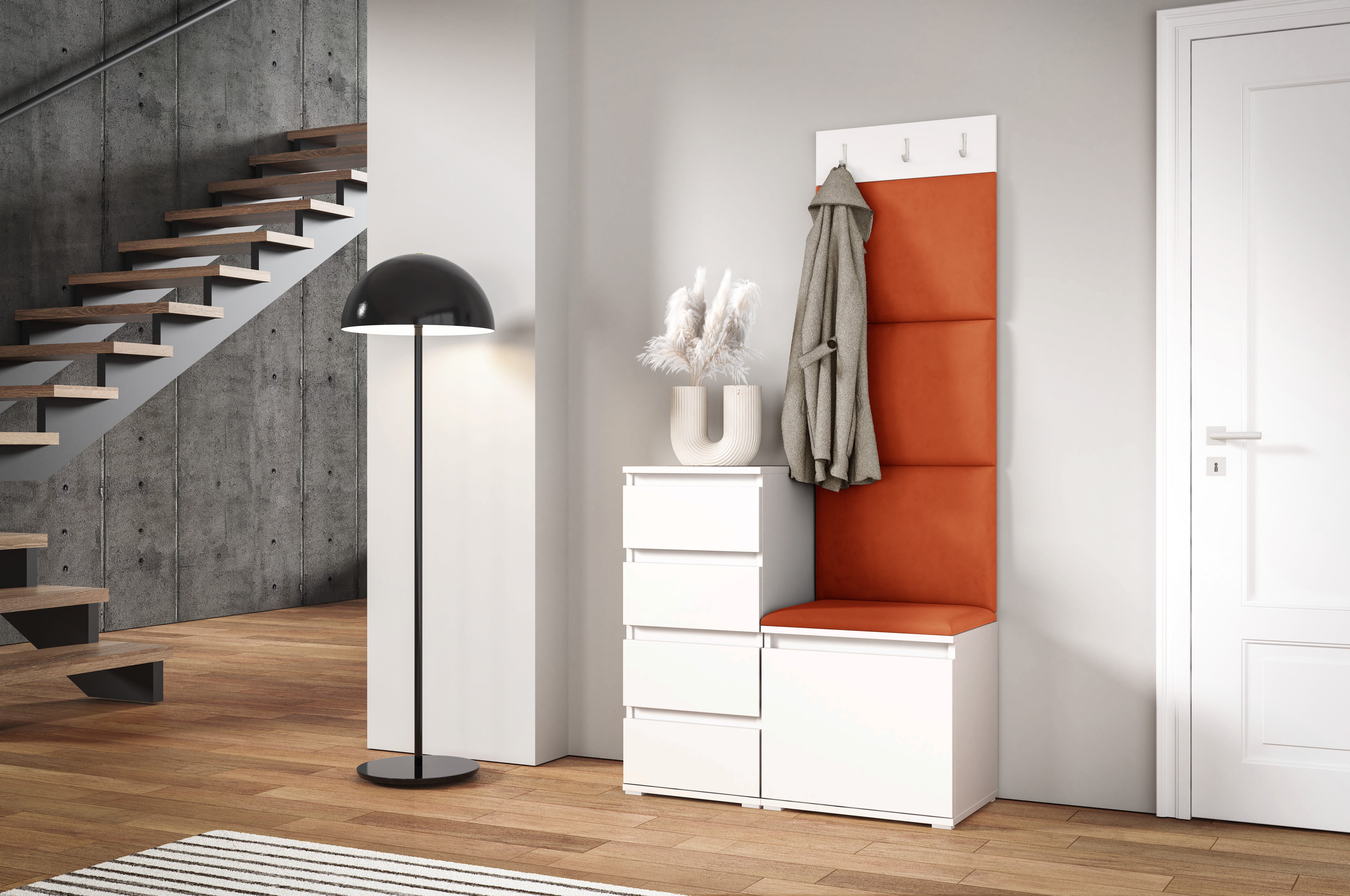 PK Emi 36 Hallway Wardrobe White - Upholstered Panels in Various Colours