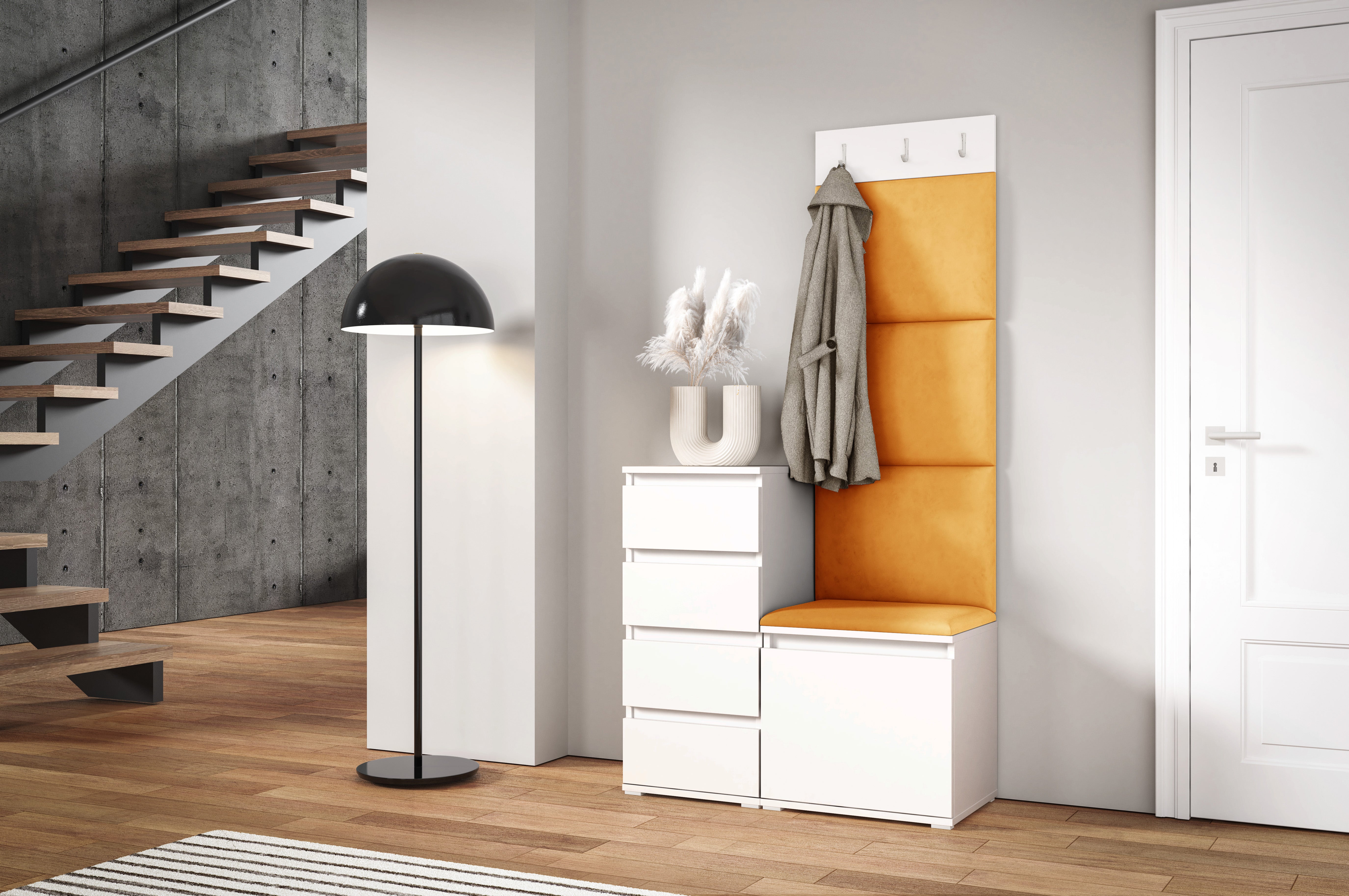 PK Emi 36 Hallway Wardrobe White - Upholstered Panels in Various Colours