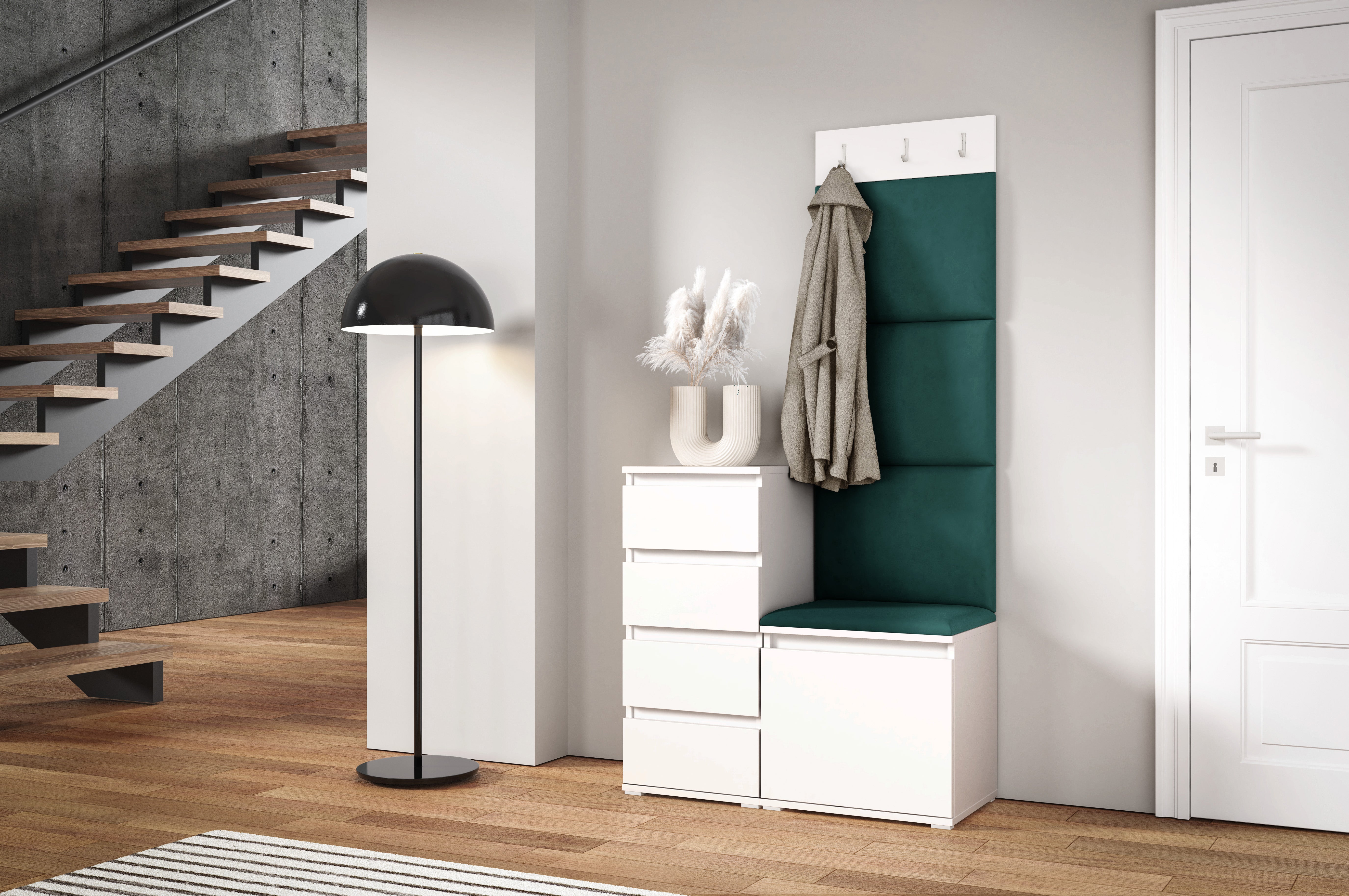 PK Emi 36 Hallway Wardrobe White - Upholstered Panels in Various Colours