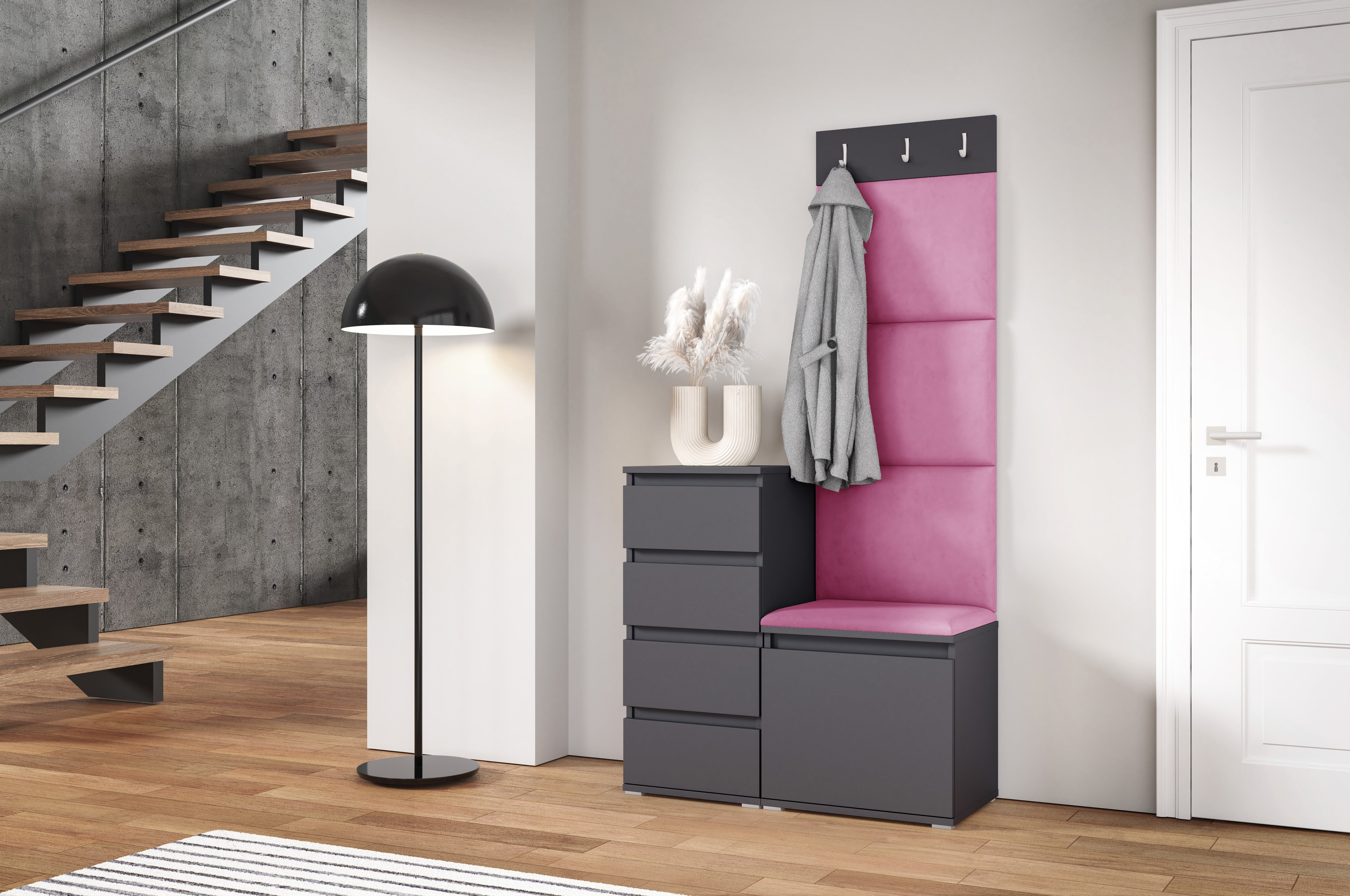 PK Emi 36 Hallway Wardrobe Graphite - Upholstered Panels in Various Colours