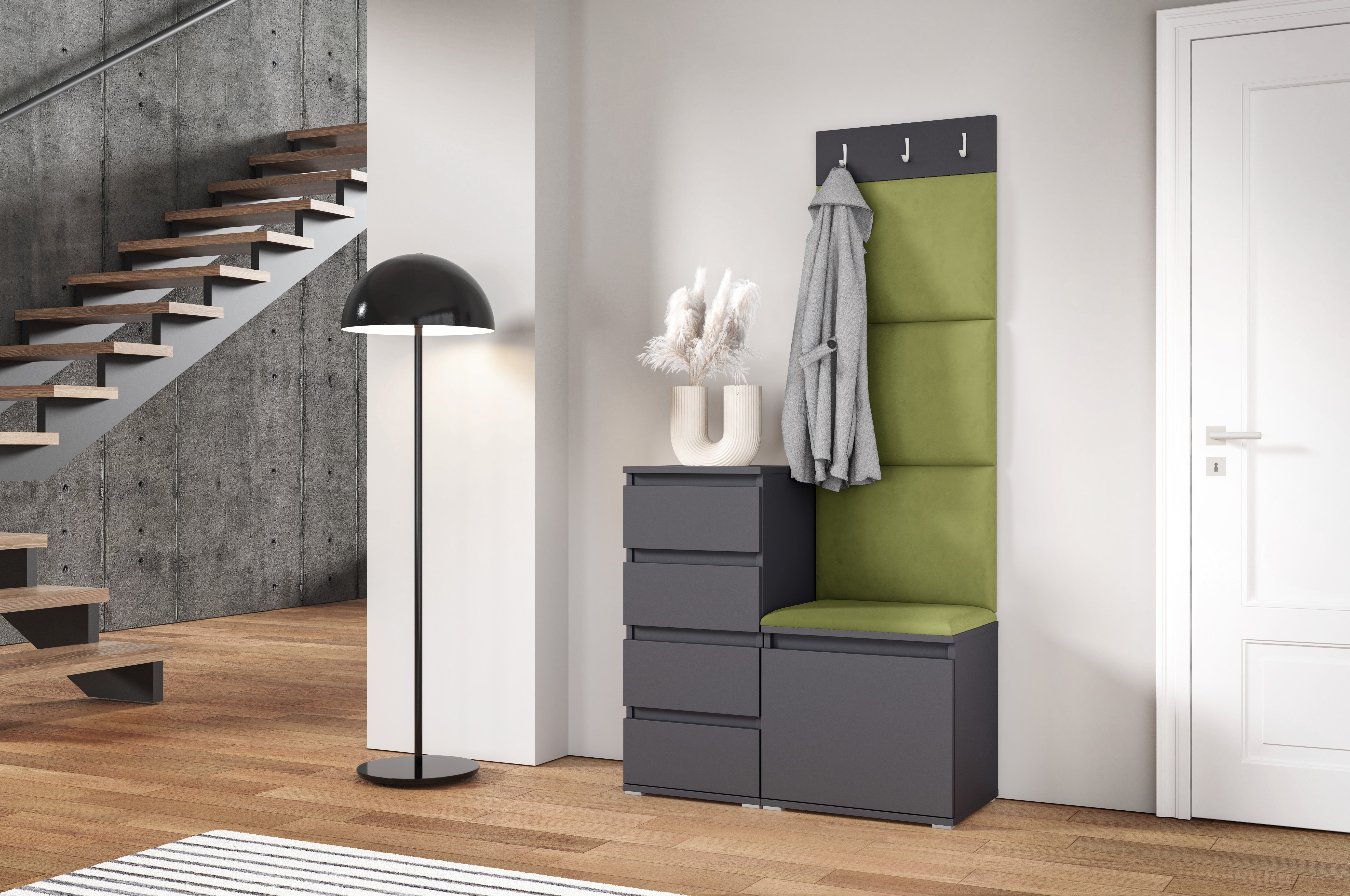 PK Emi 36 Hallway Wardrobe Graphite - Upholstered Panels in Various Colours