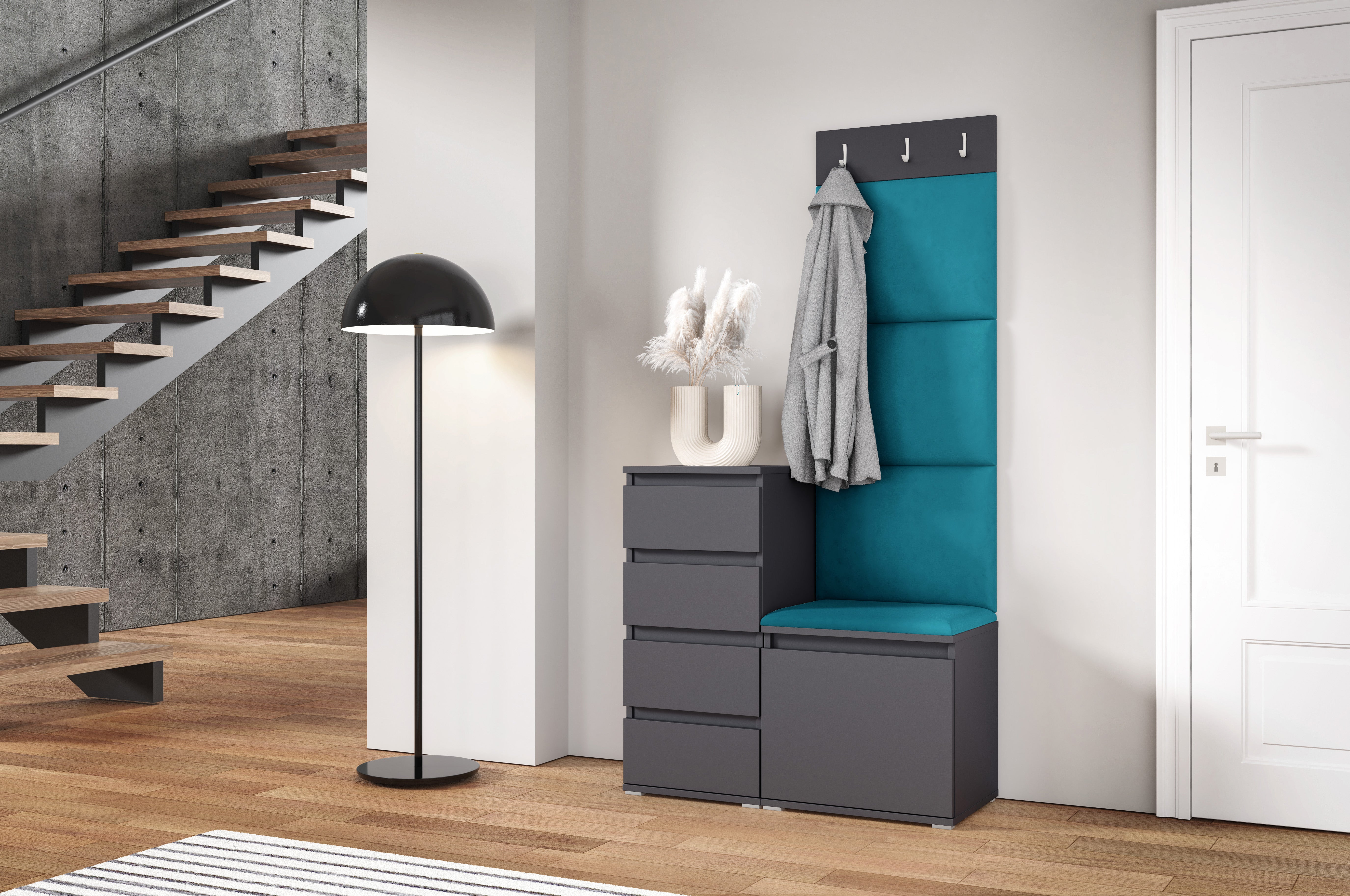 PK Emi 36 Hallway Wardrobe Graphite - Upholstered Panels in Various Colours