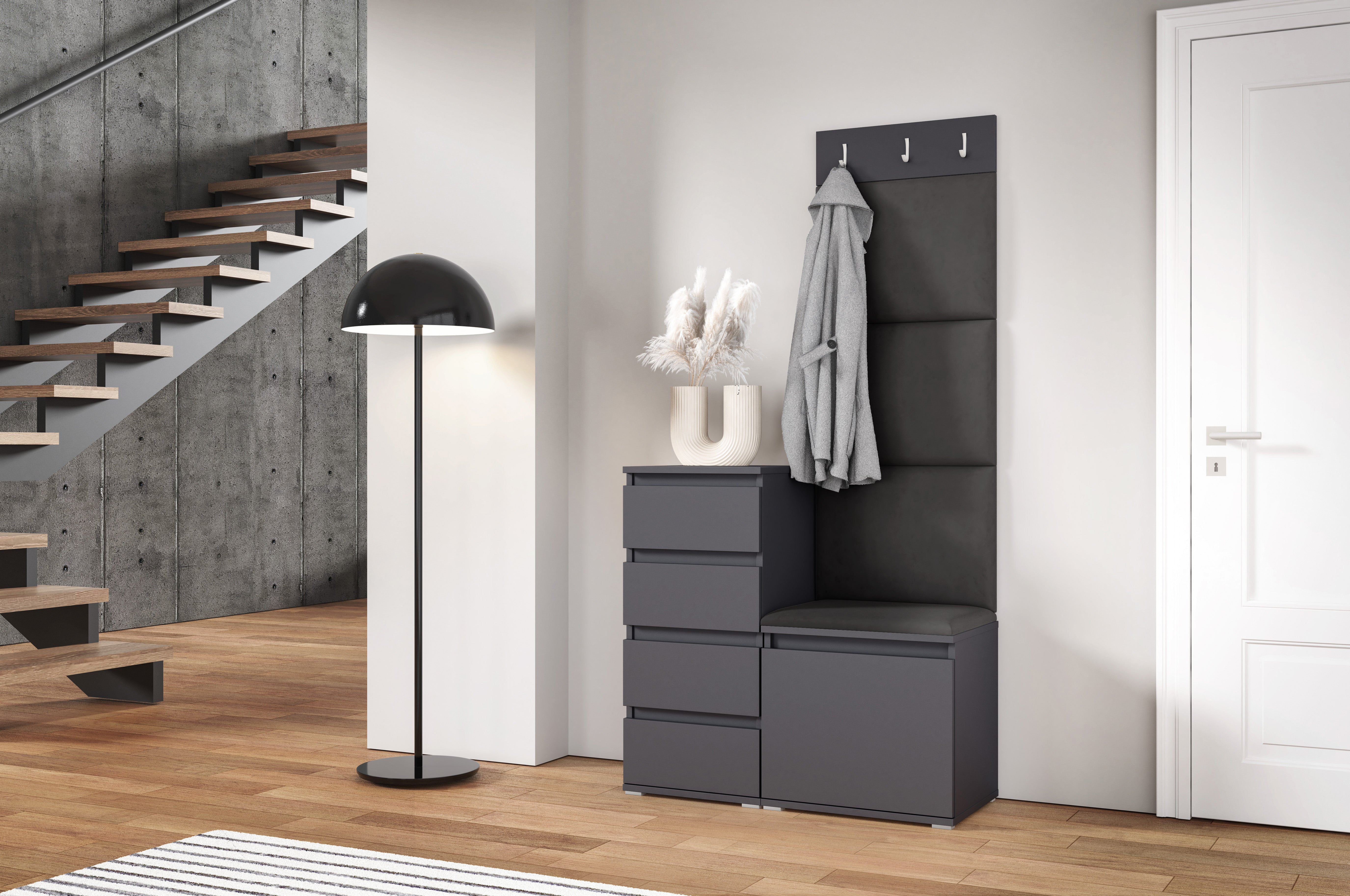 PK Emi 36 Hallway Wardrobe Graphite - Upholstered Panels in Various Colours