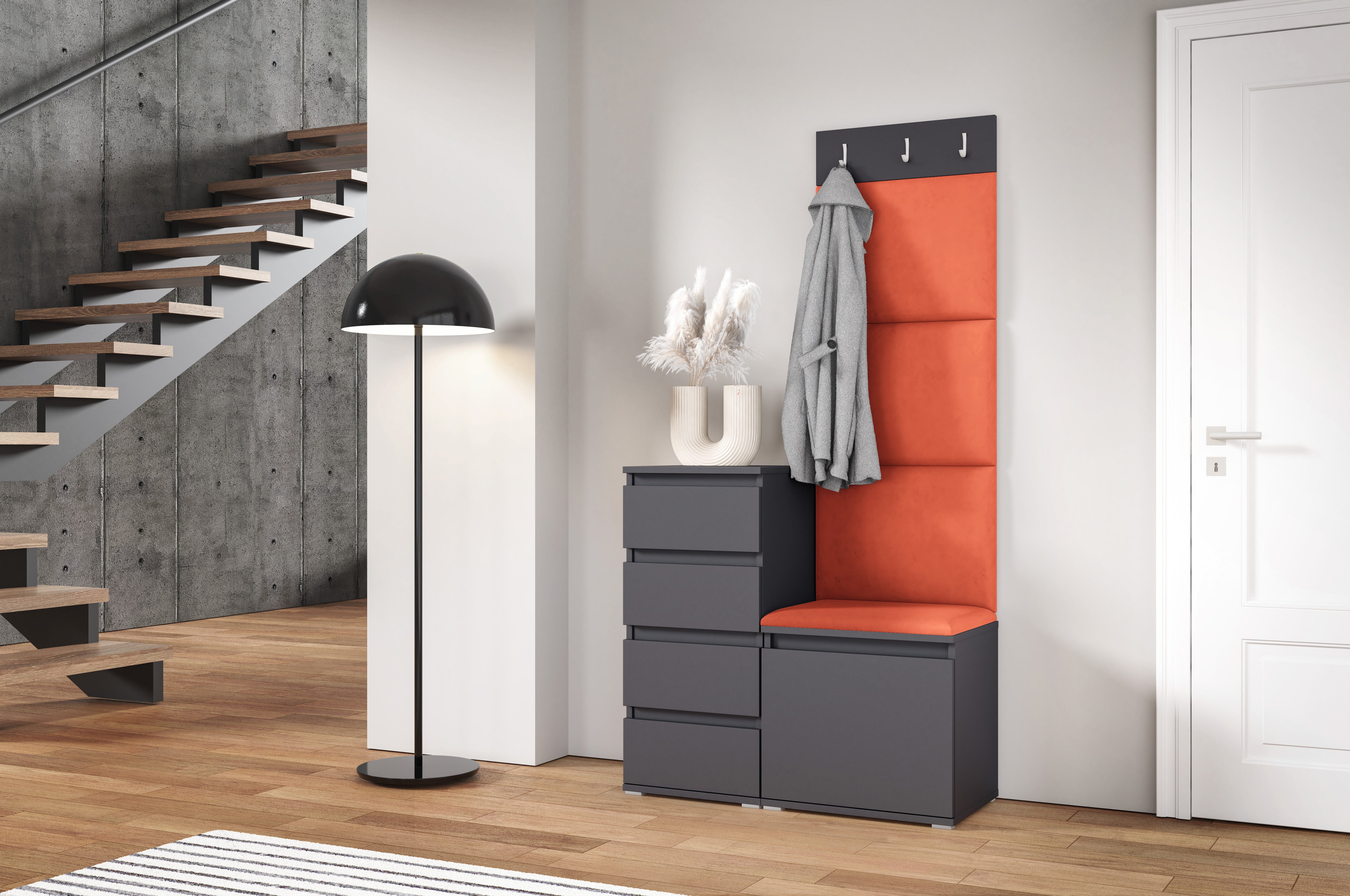 PK Emi 36 Hallway Wardrobe Graphite - Upholstered Panels in Various Colours