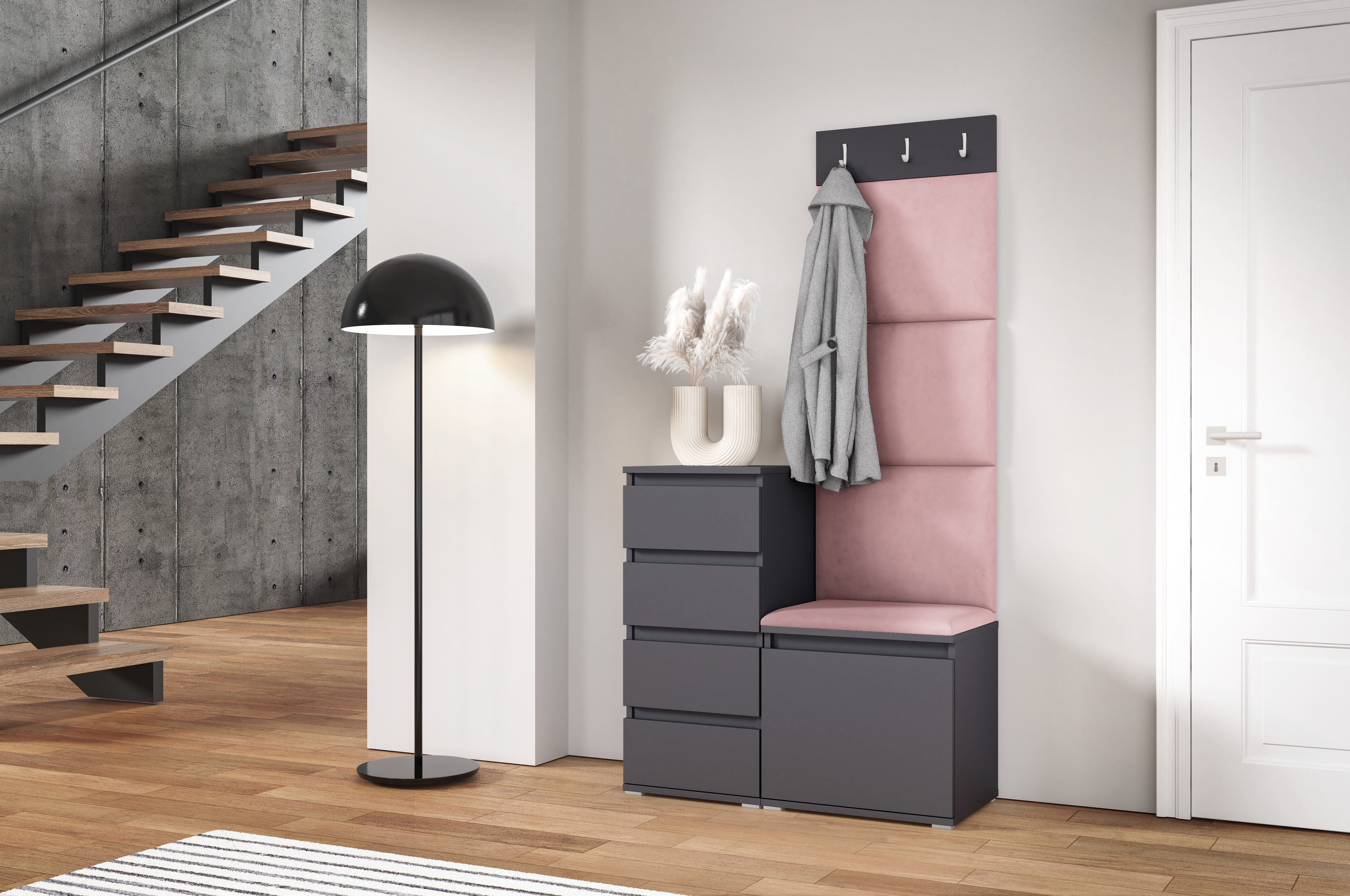 PK Emi 36 Hallway Wardrobe Graphite - Upholstered Panels in Various Colours